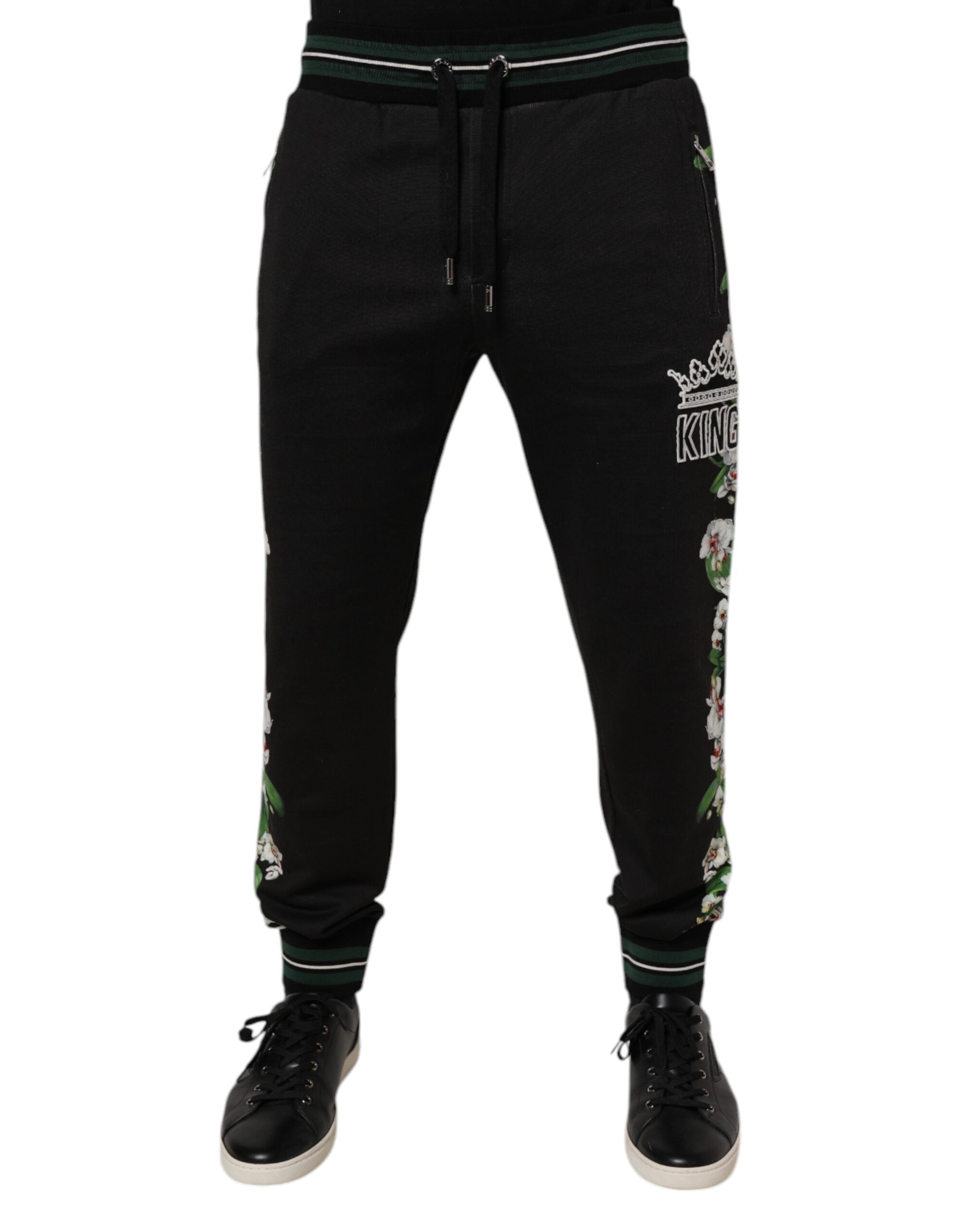 Dolce & Gabbana Black Floral King Men's Jogger Sweatpants Trousers-2