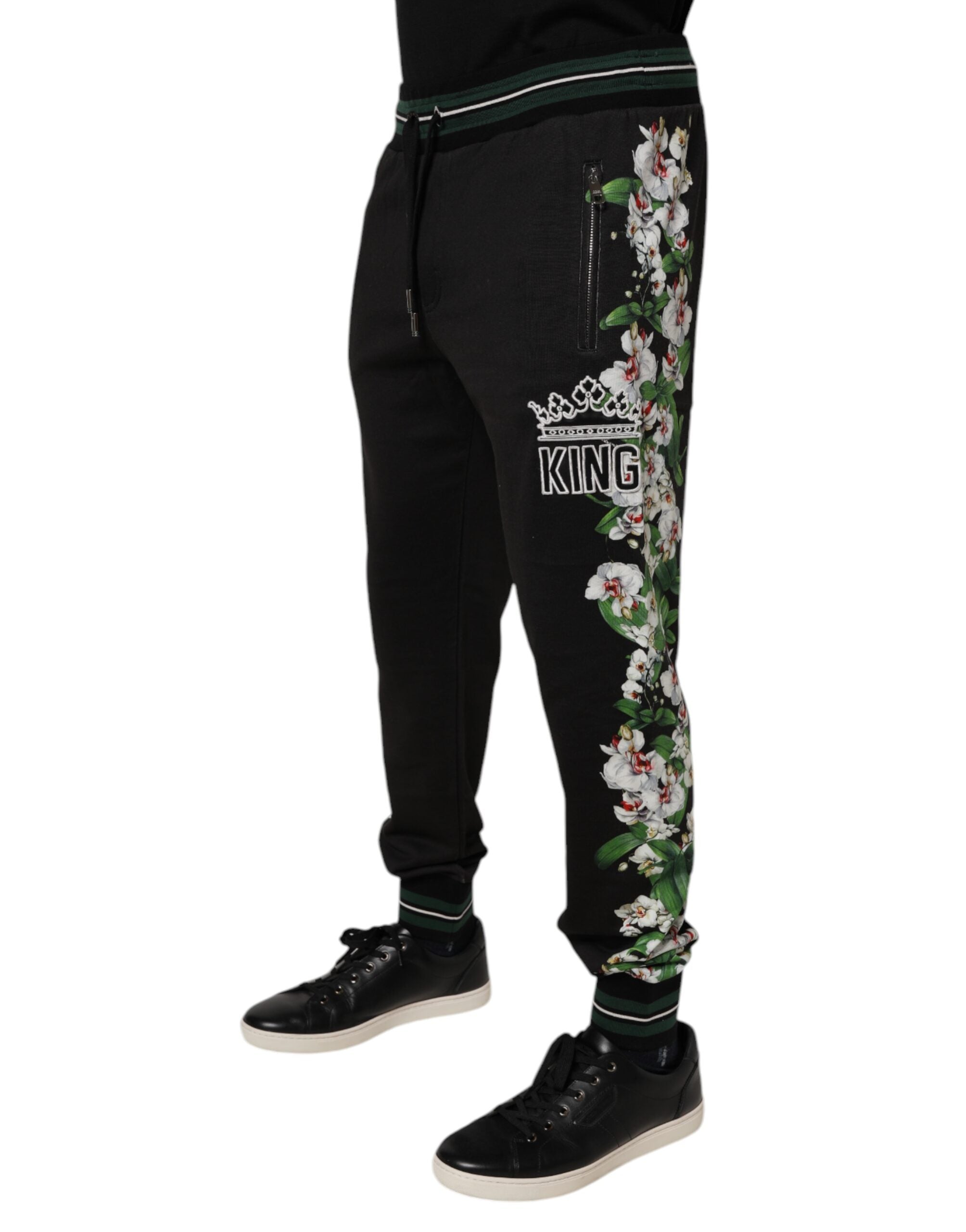 Dolce & Gabbana Black Floral King Men's Jogger Sweatpants Trousers-3