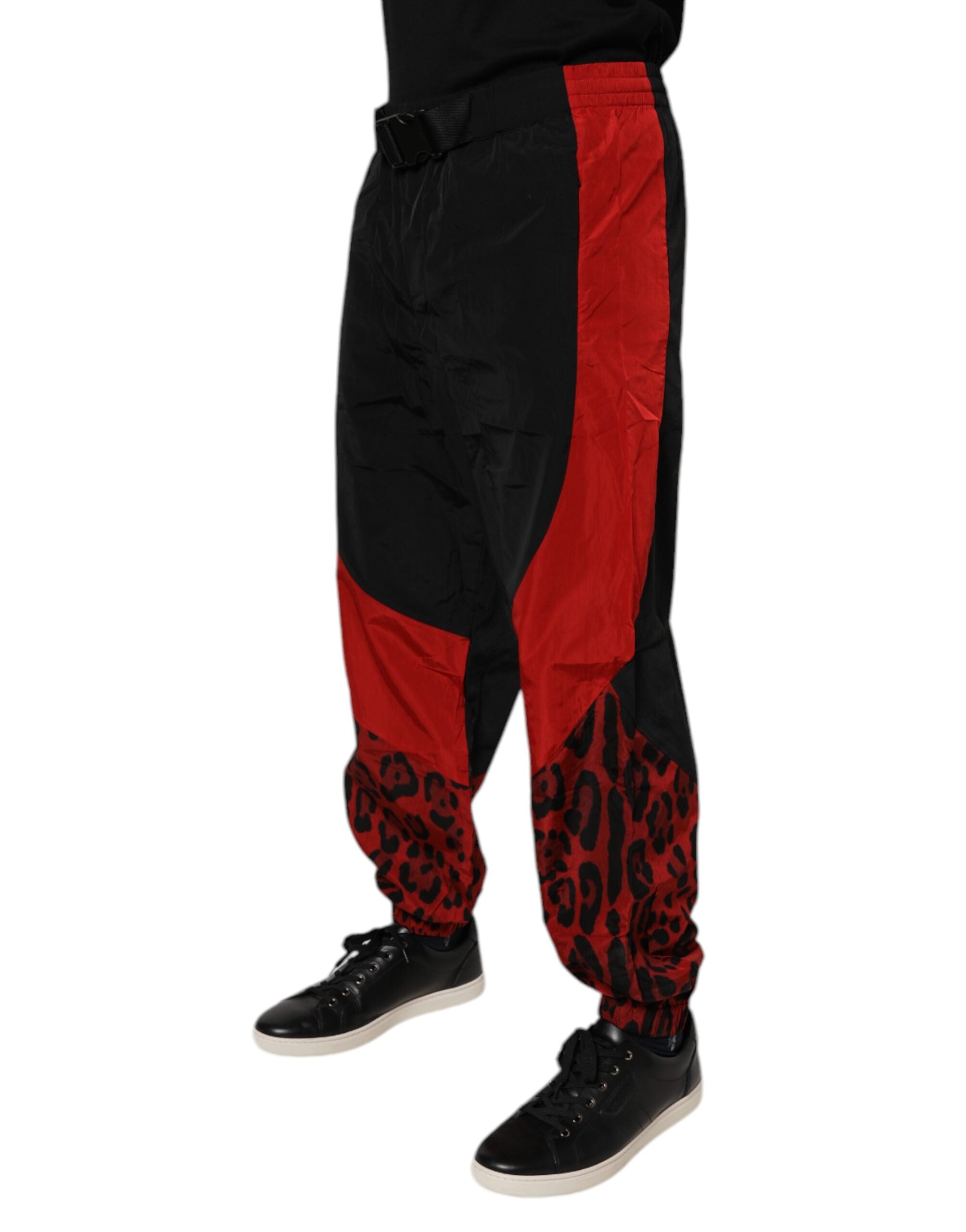 Dolce & Gabbana Black Red Leopard Jogger Sweatpants Pants-3