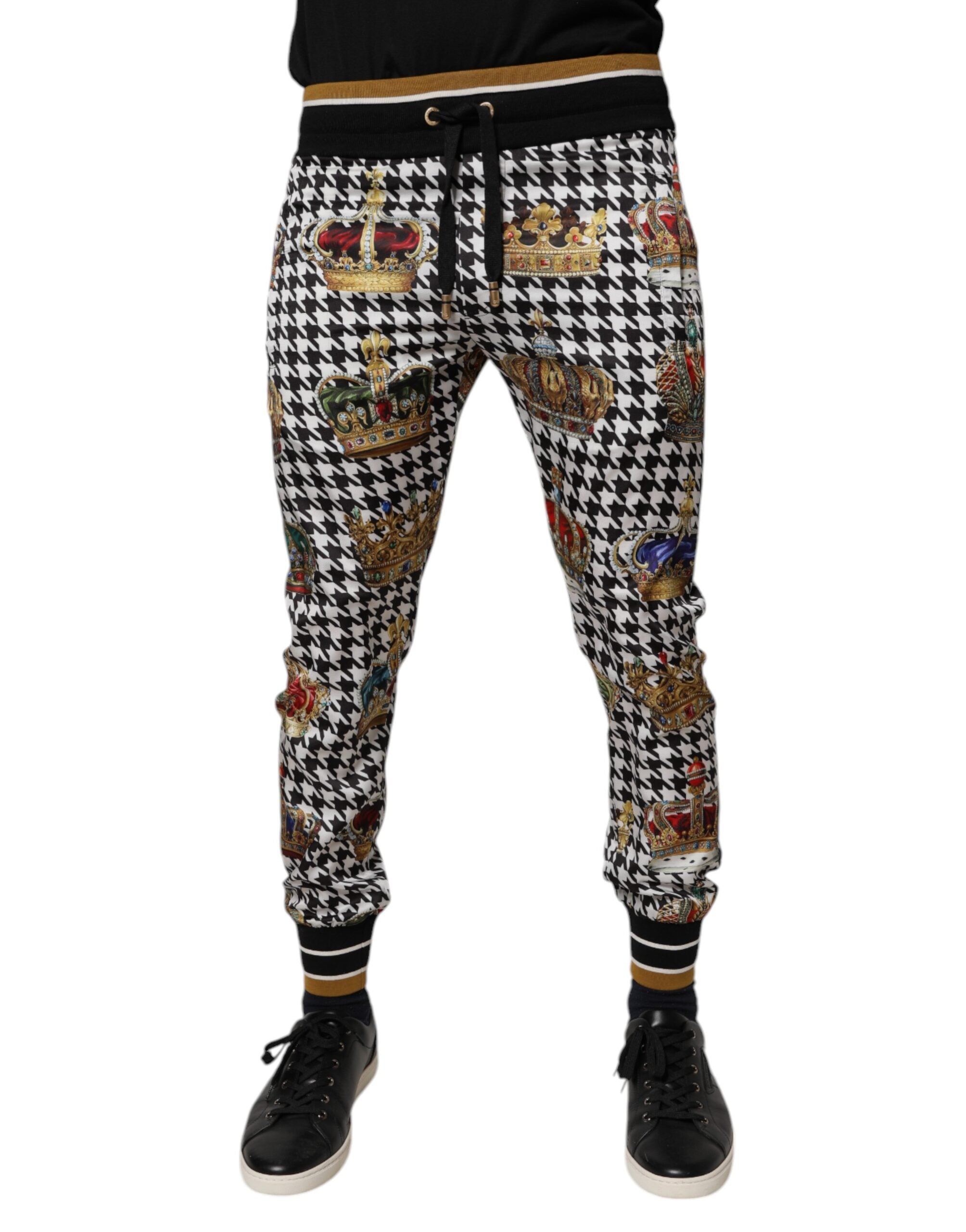 Dolce & Gabbana Multicolor Hahnentritt Krone Männer Sweatpants Hosen-1