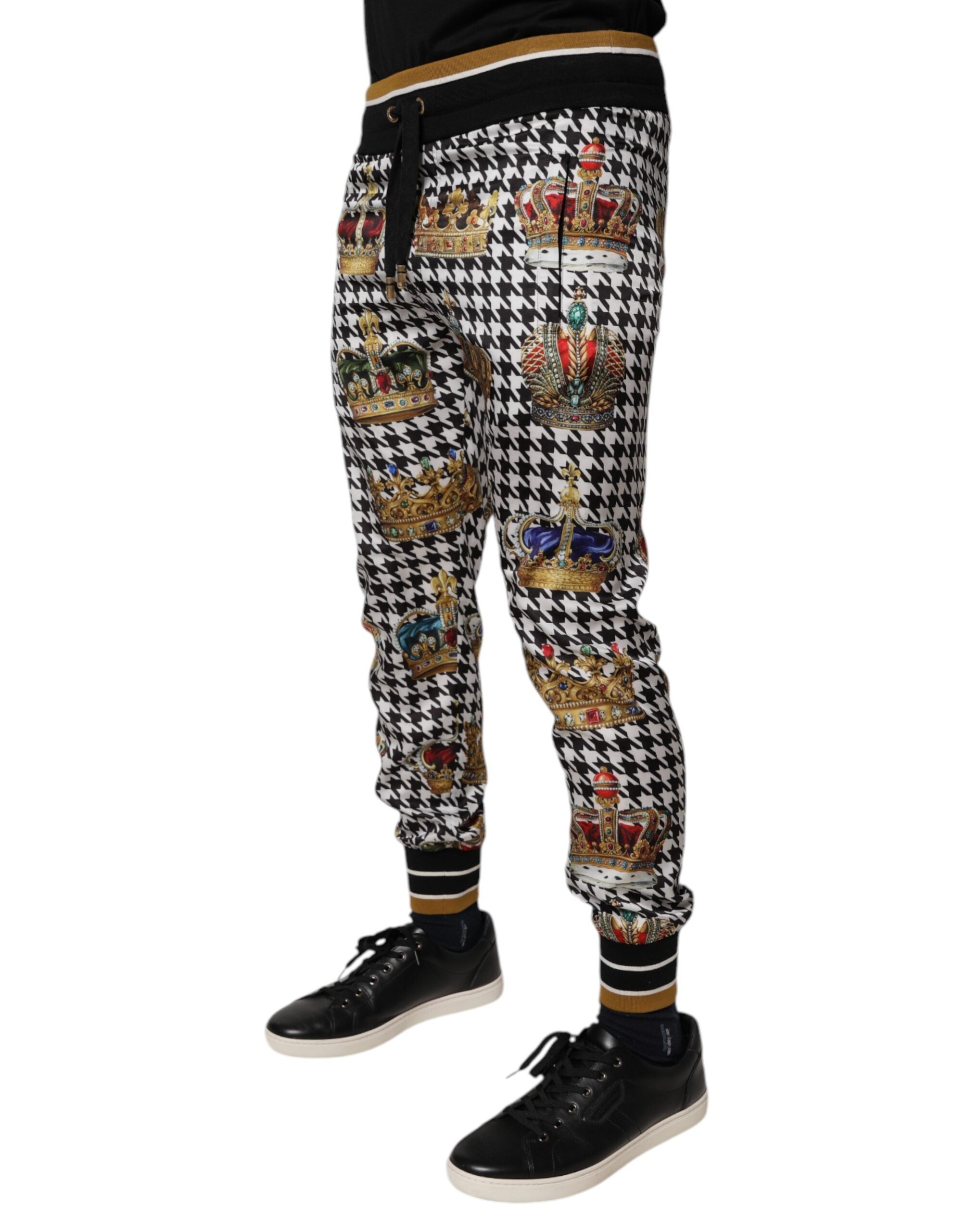 Dolce & Gabbana Multicolor Hahnentritt Krone Männer Sweatpants Hosen-3