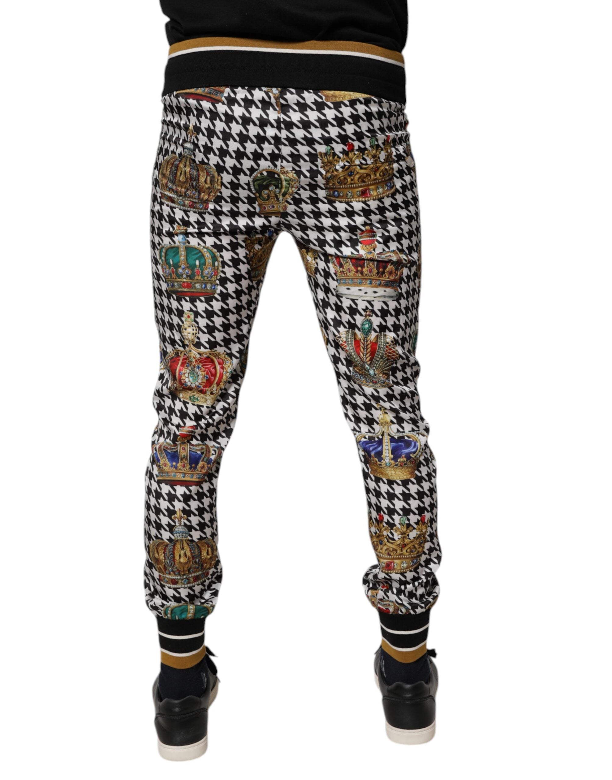 Dolce & Gabbana Multicolor Hahnentritt Krone Männer Sweatpants Hosen-4