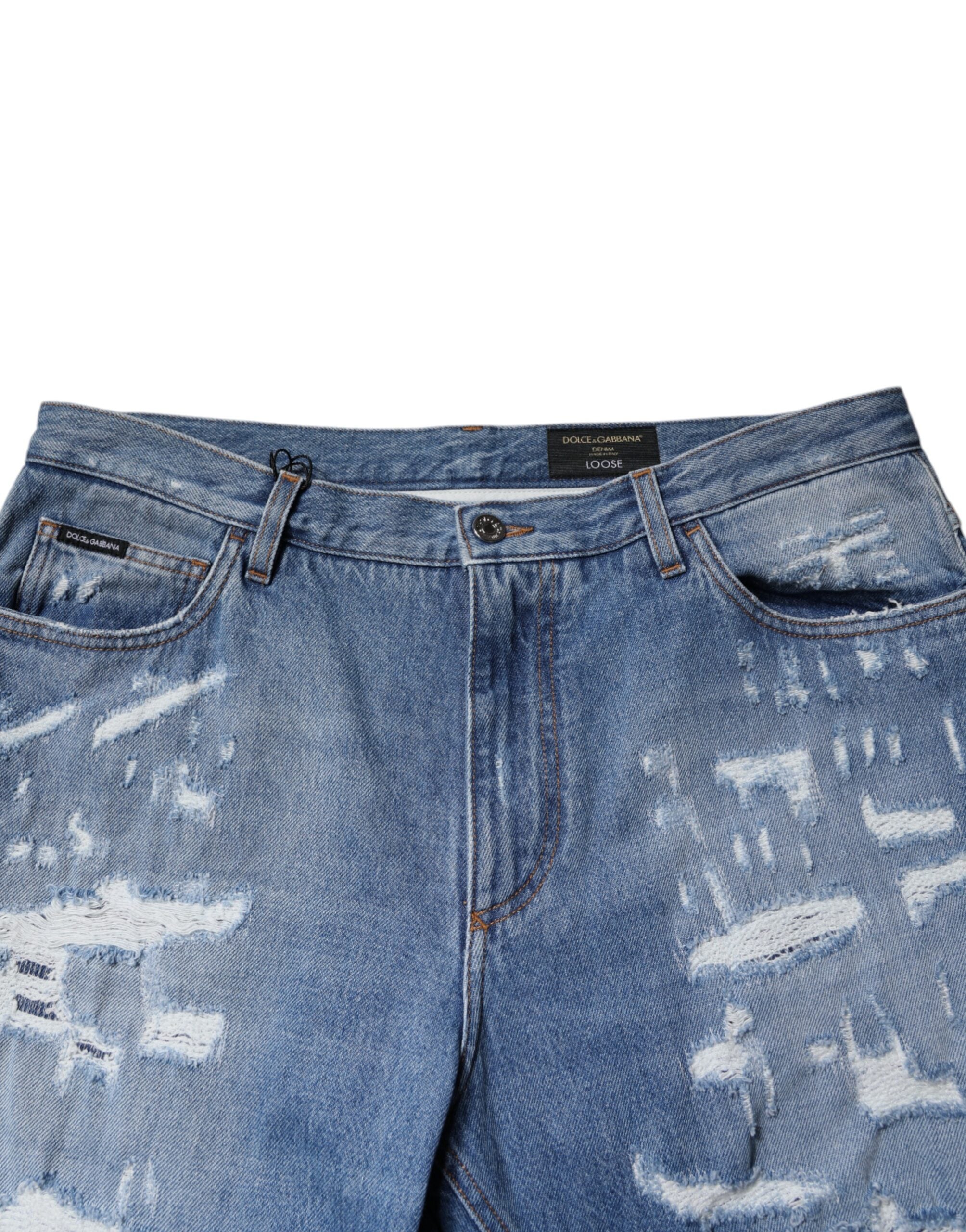 Dolce & Gabbana Blue Ripped Straight Cotton Denim Jeans-5
