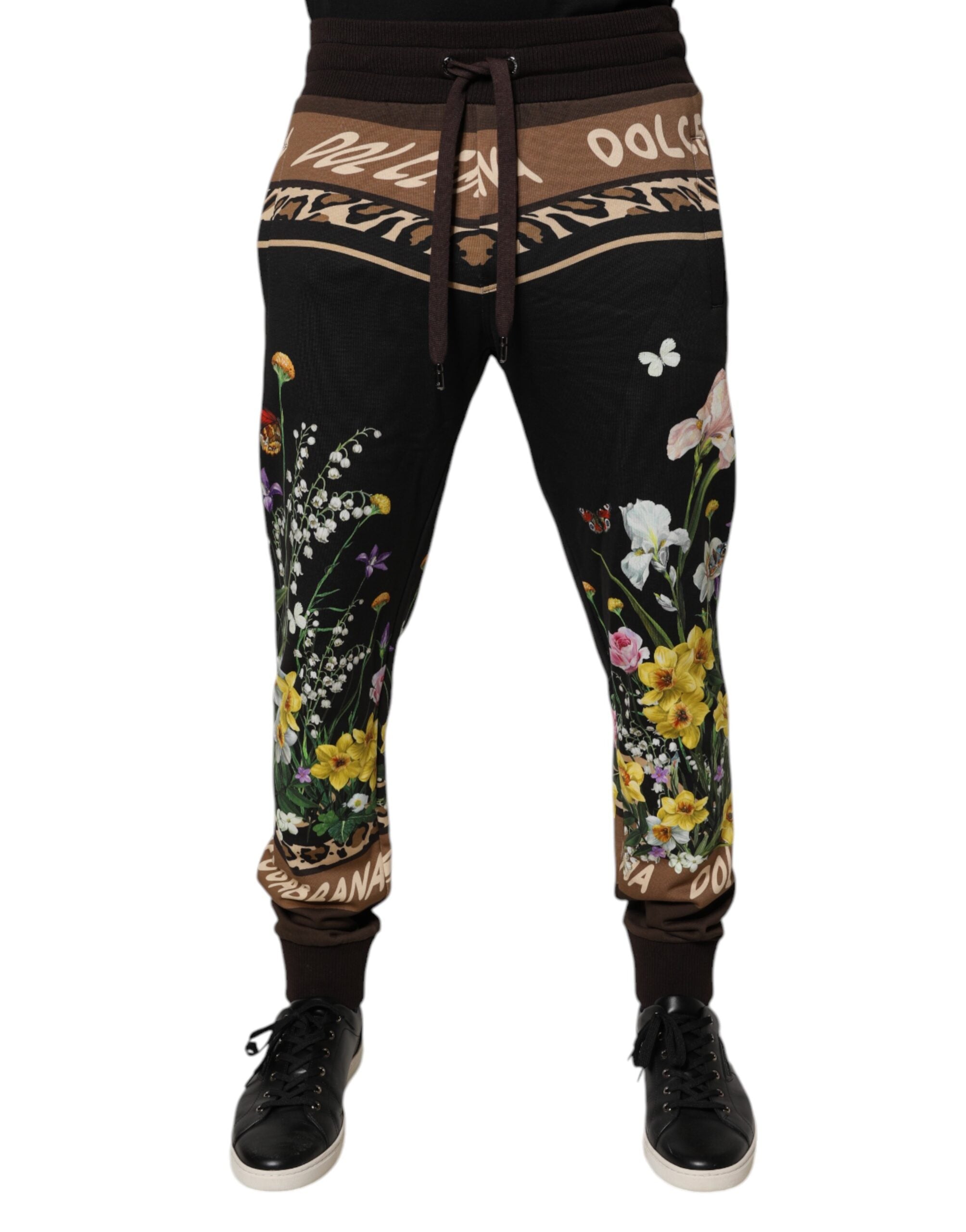 Pantalones deportivos negros de algodón con estampado floral de Dolce & Gabbana-2