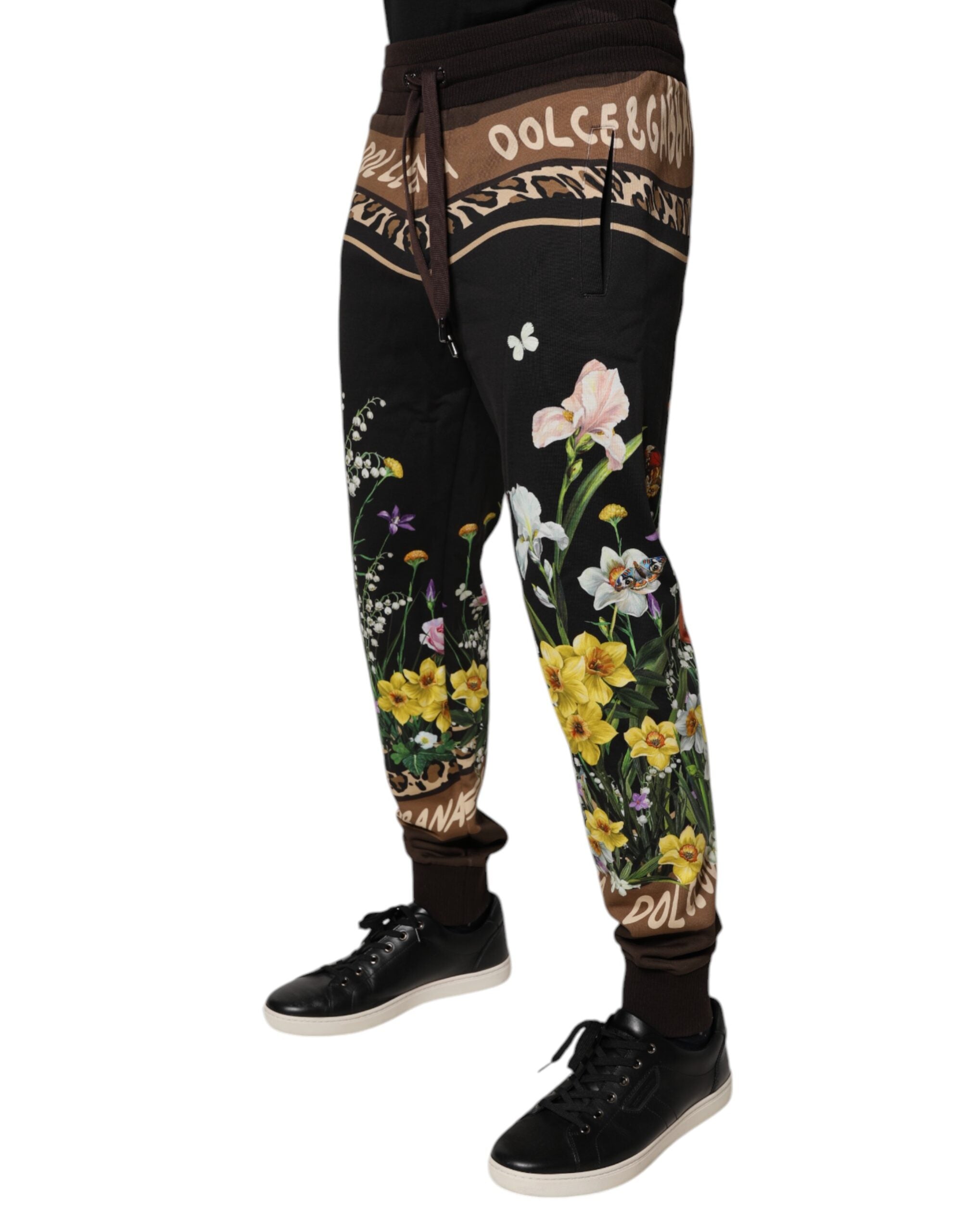 Pantalones deportivos negros de algodón con estampado floral de Dolce & Gabbana-3