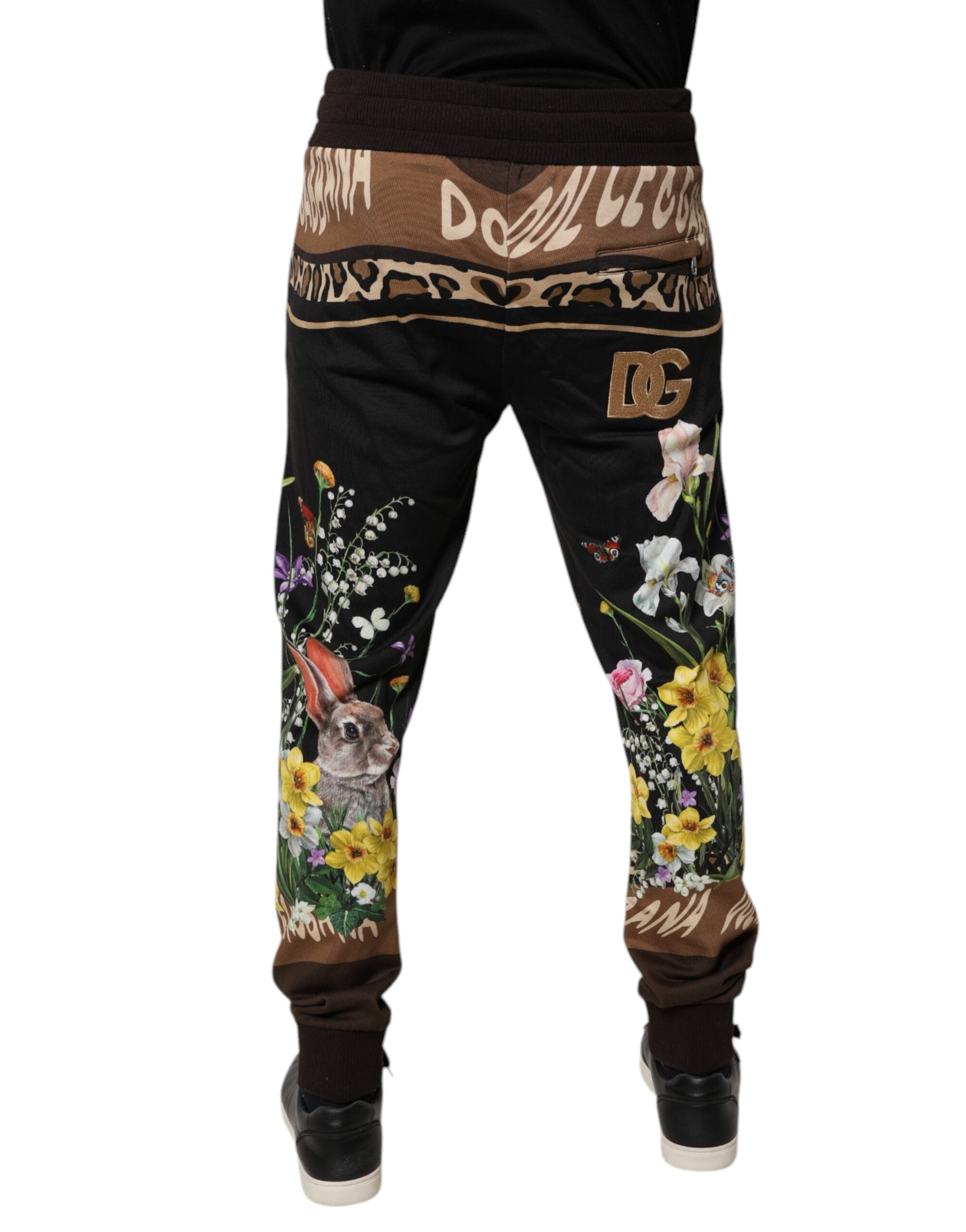 Pantalones deportivos negros de algodón con estampado floral de Dolce & Gabbana-4