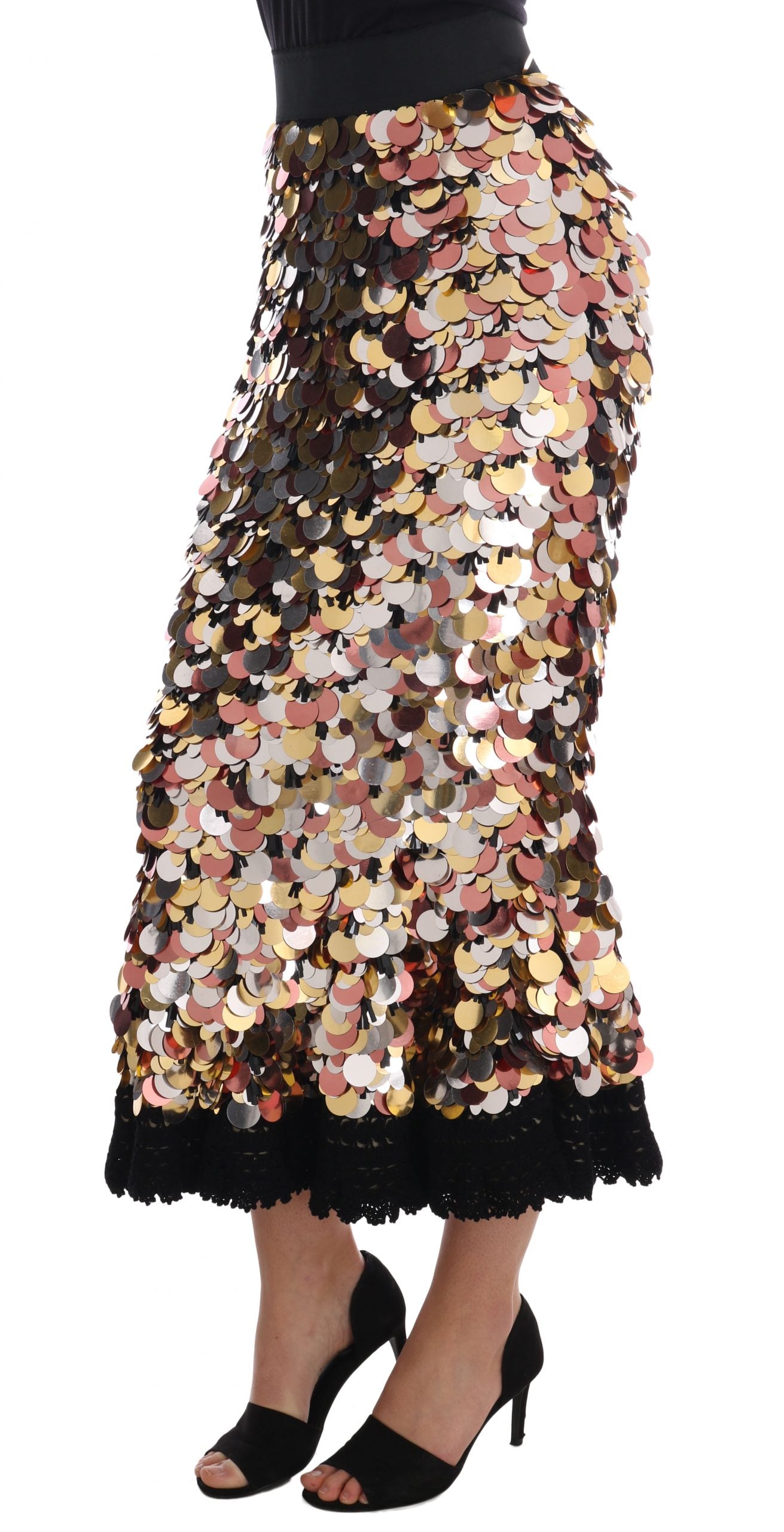 Dolce & Gabbana gold-colored peplum skirt with high waist and sequin trim-2