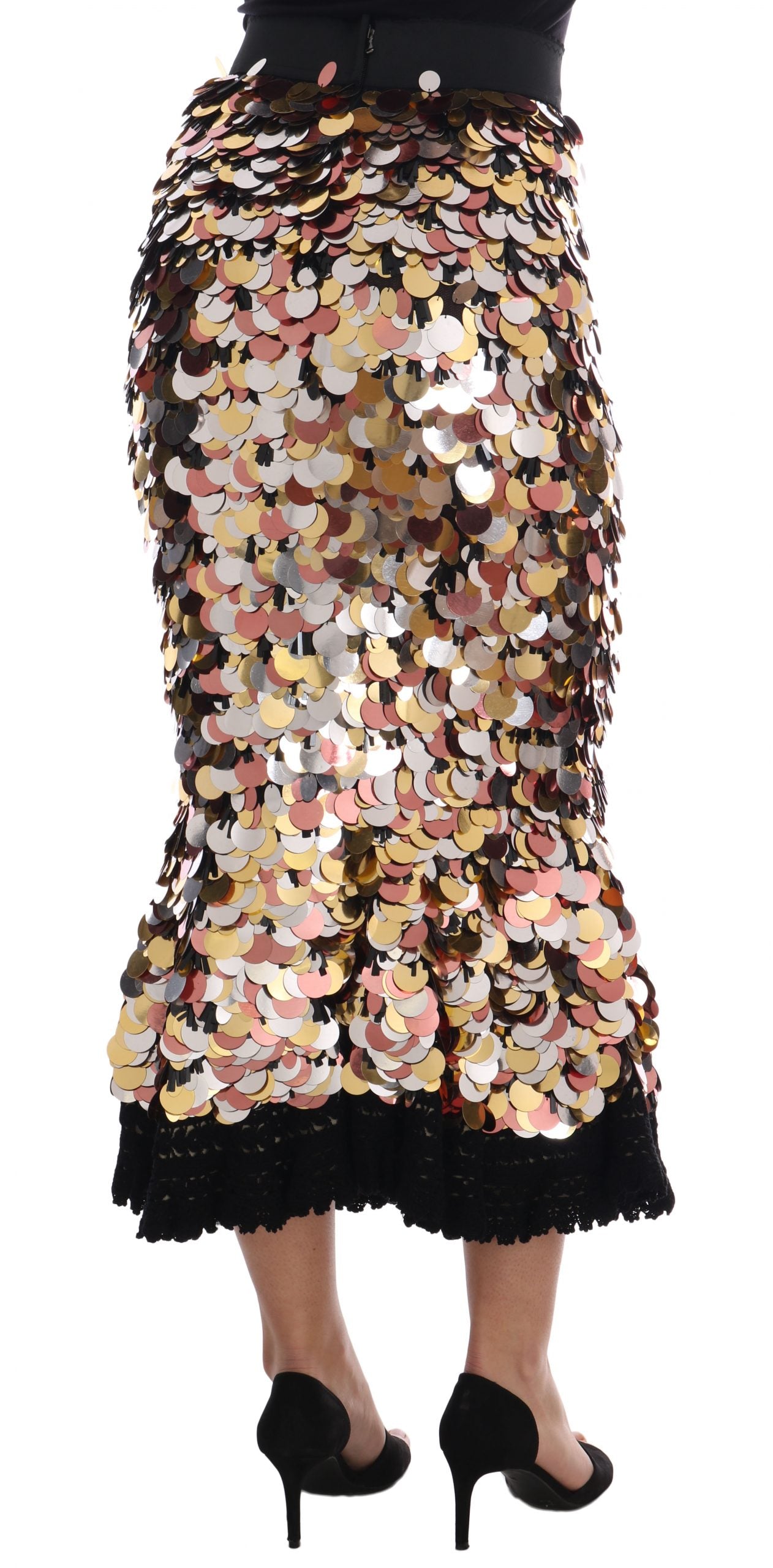 Dolce & Gabbana gold-colored peplum skirt with high waist and sequin trim-3