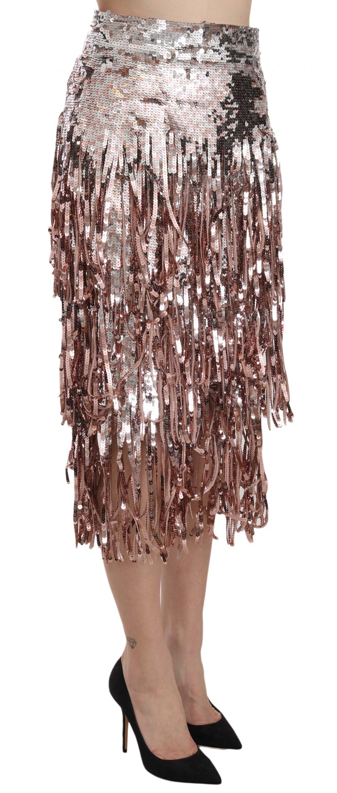 Dolce & Gabbana midi pencil skirt with sequin trim and fringe-4