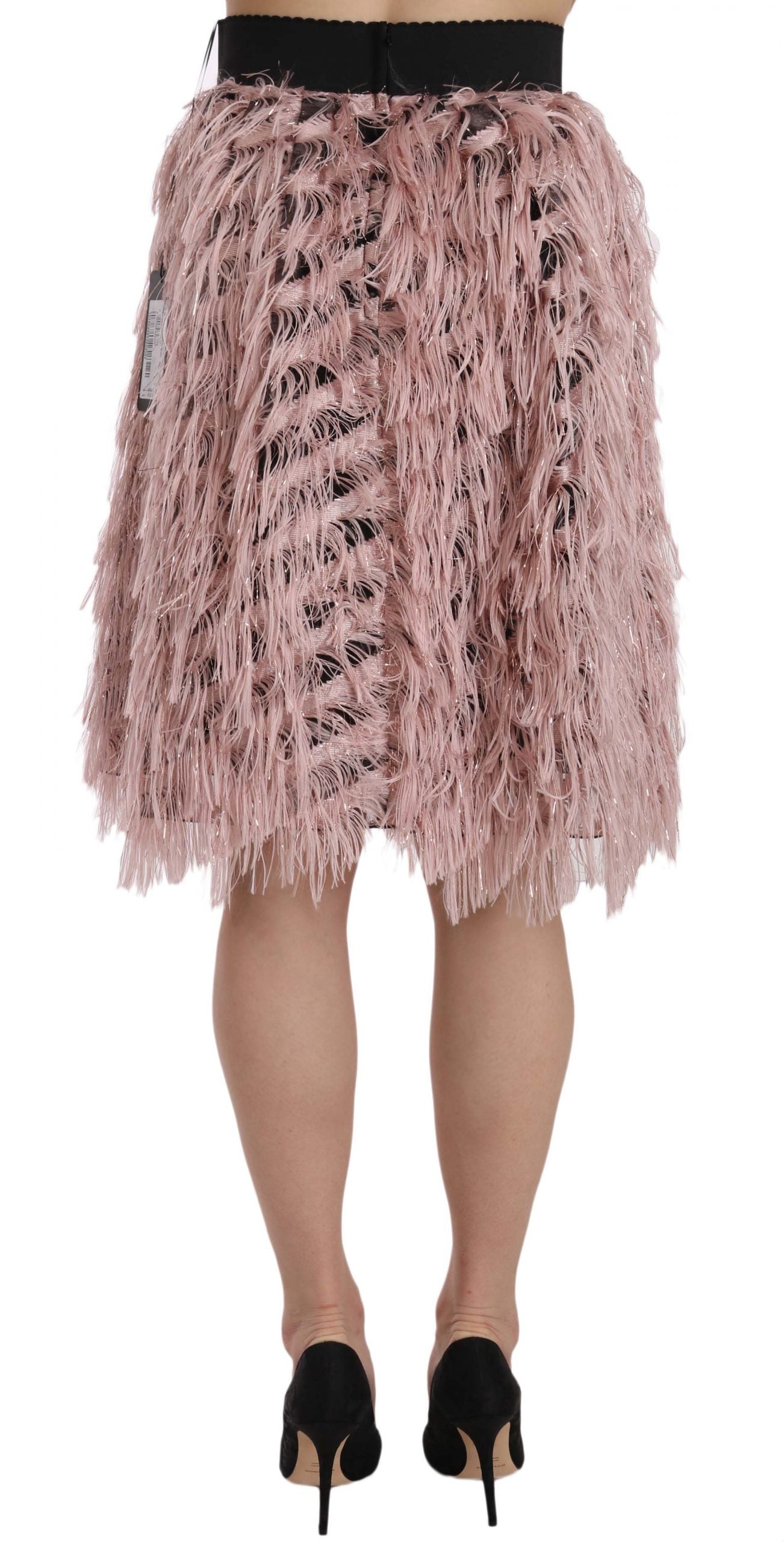 Dolce & Gabbana Pink Gold Fringe Metallic A-Line Pencil Skirt-4