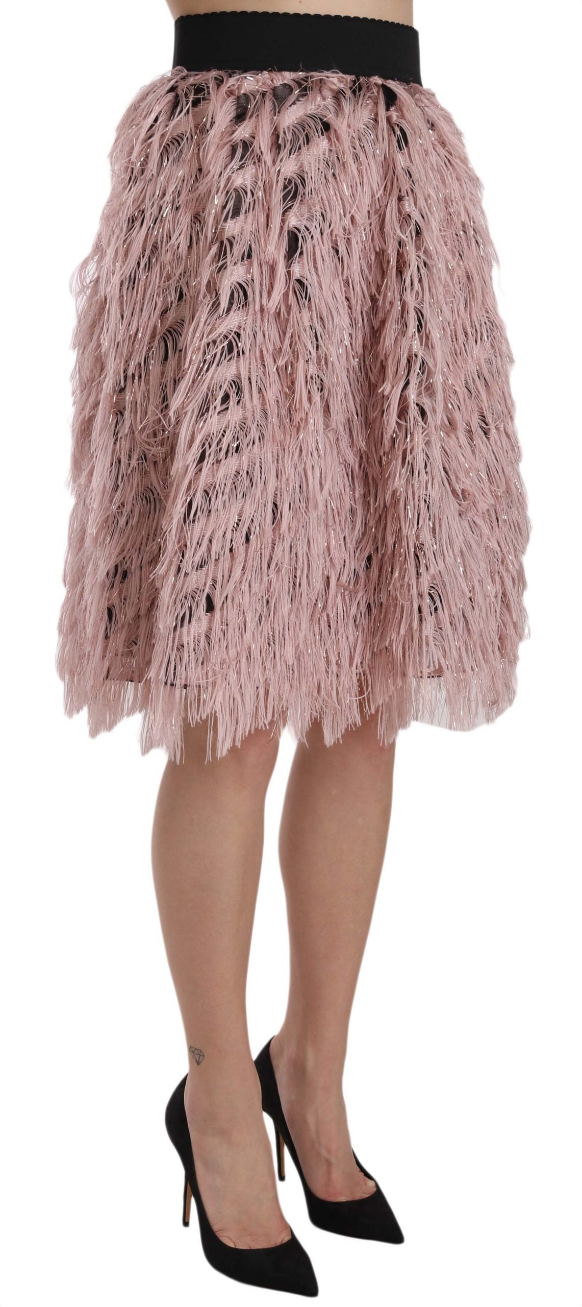 Dolce & Gabbana Pink Gold Fringe Metallic A-Line Pencil Skirt-2