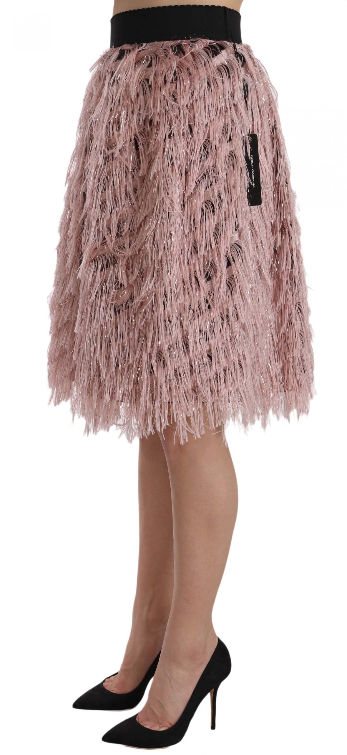 Dolce & Gabbana Pink Gold Fringe Metallic A-Line Pencil Skirt-3