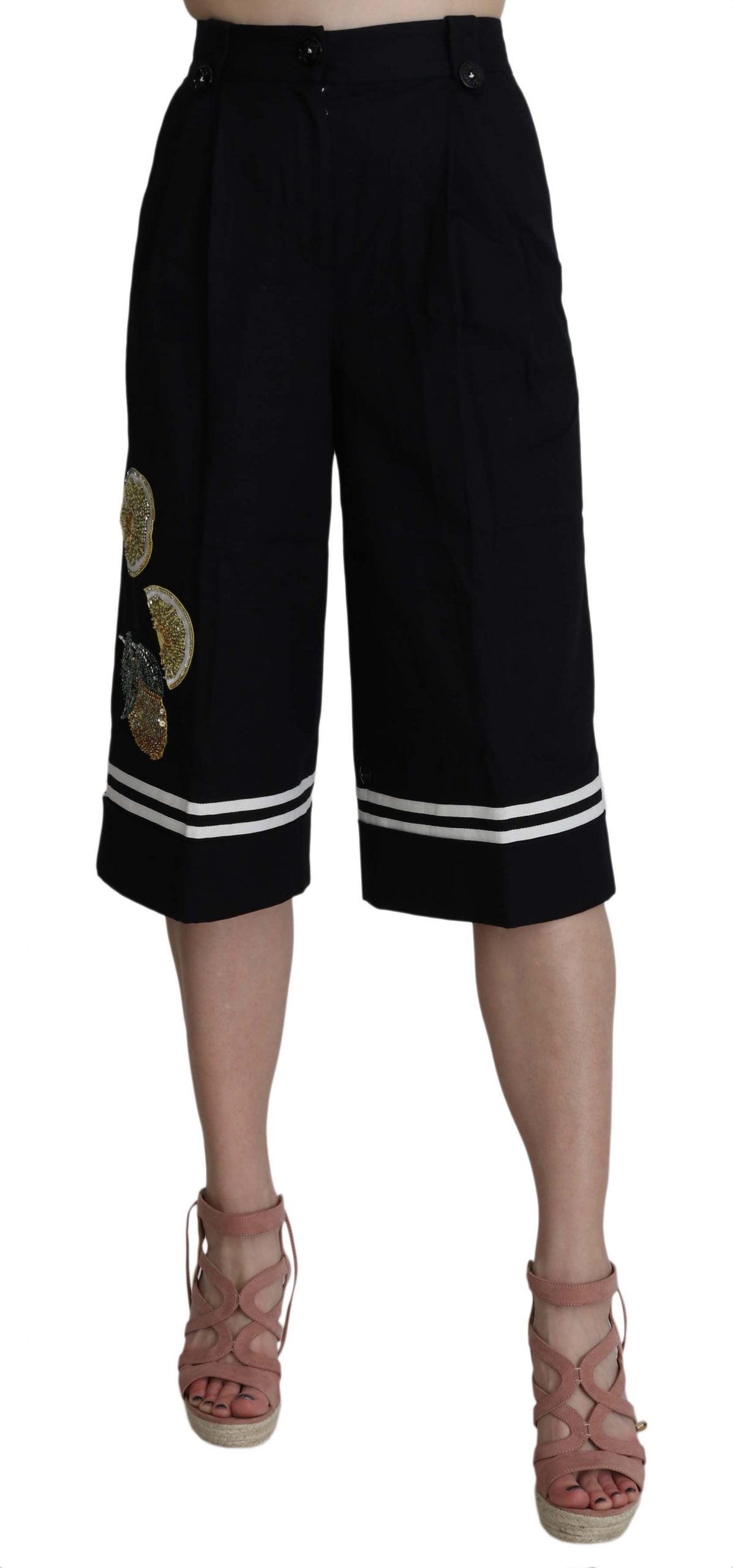 Dolce & Gabbana Black cotton trousers with embellishments-1