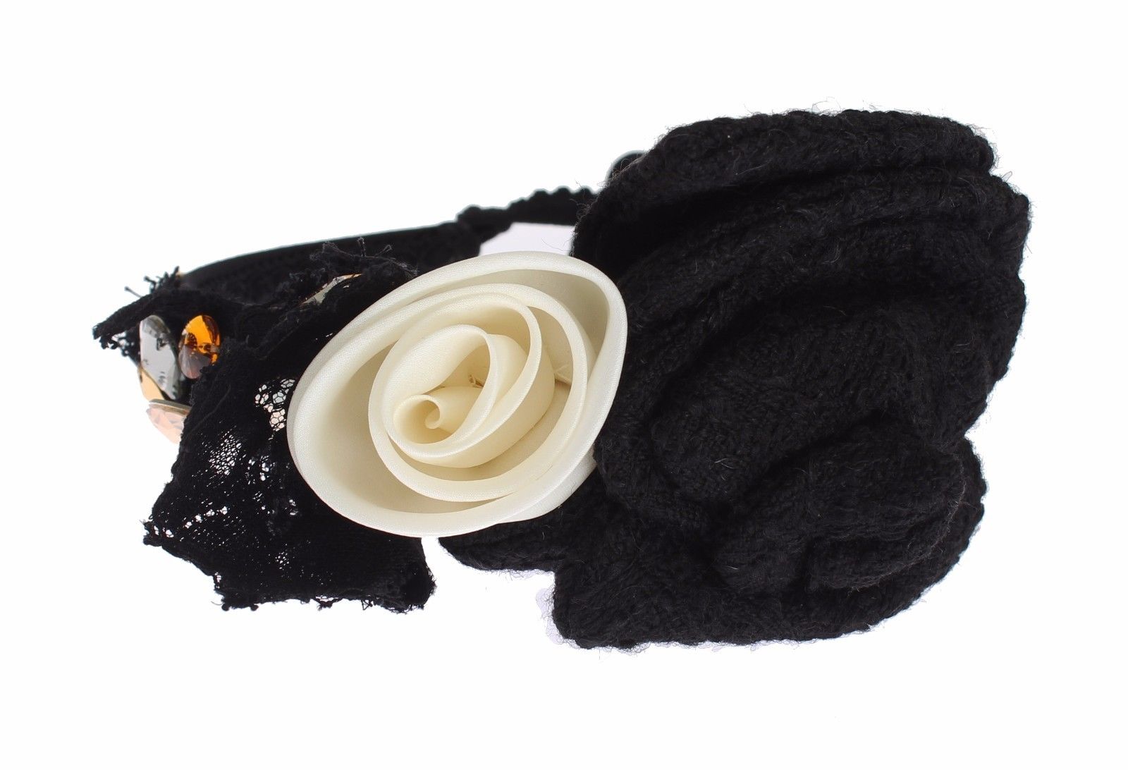 Dolce & Gabbana Diadem Stirnband Tiara Weiß Rose Kristall Haar Gold-3
