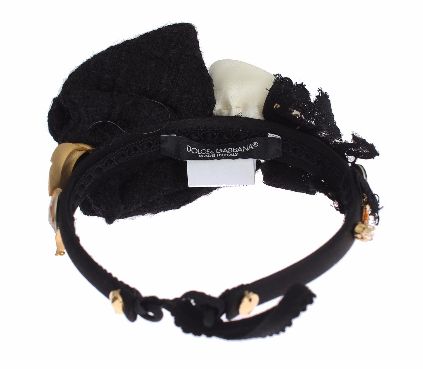 Dolce & Gabbana Diadem Stirnband Tiara Weiß Rose Kristall Haar Gold-4