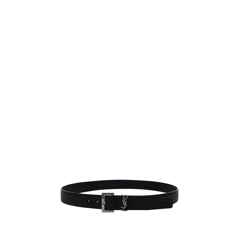 Saint Laurent Schwarzer Kalbsleder Bos Taurus Regular Gürtel-2