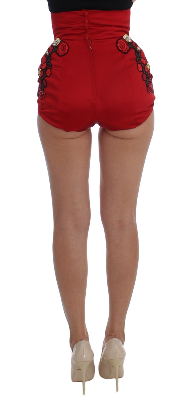 Dolce & Gabbana Rote Seidenkristallrosen Shorts-2