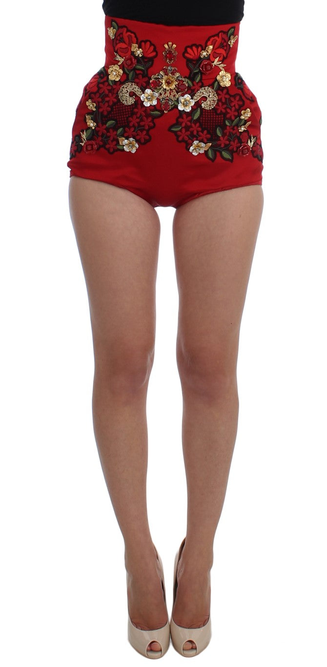 Dolce & Gabbana Rote Seidenkristallrosen Shorts-1