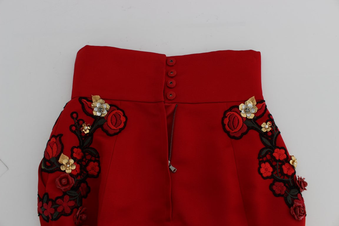 Dolce & Gabbana Rote Seidenkristallrosen Shorts-5