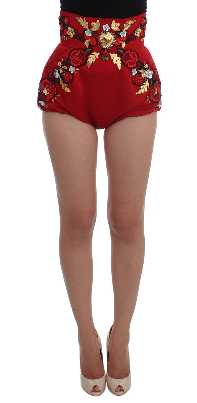 Dolce & Gabbana Rote Seidenkristallrosen Shorts-1