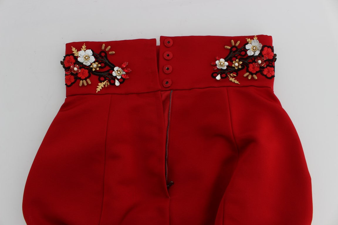 Dolce & Gabbana Rote Seidenkristallrosen Shorts-5