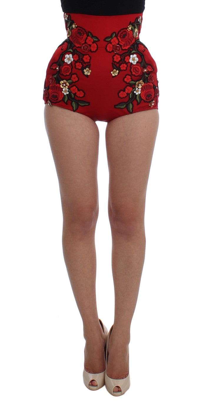 Pantalones cortos Sicilia con rosas de seda roja de Dolce & Gabbana -1