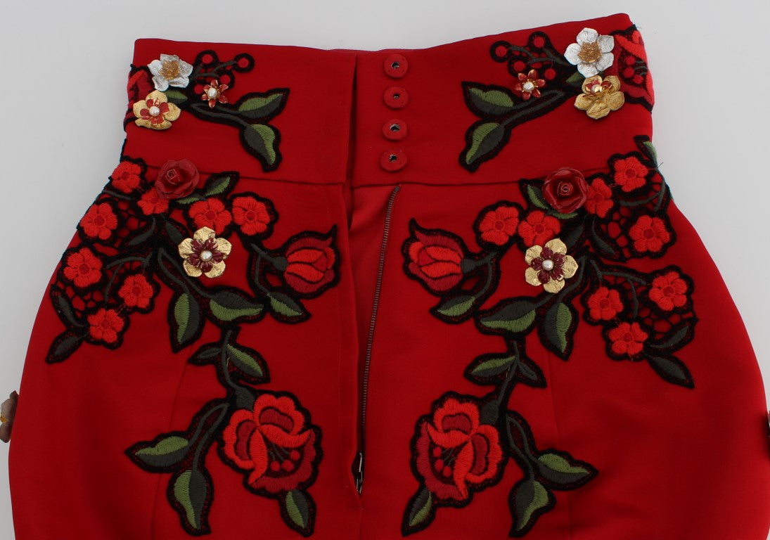Pantalones cortos Sicilia con rosas de seda roja de Dolce & Gabbana -5