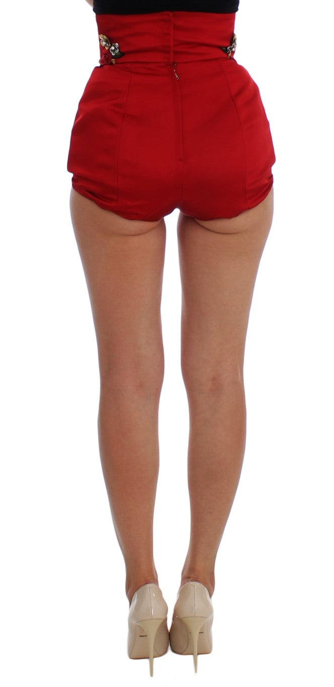 Dolce & Gabbana Rote Seidenkristallrosen Shorts-2