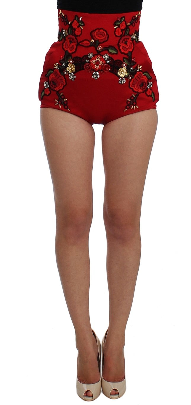 Dolce & Gabbana Rote Seidenkristallrosen Shorts-1