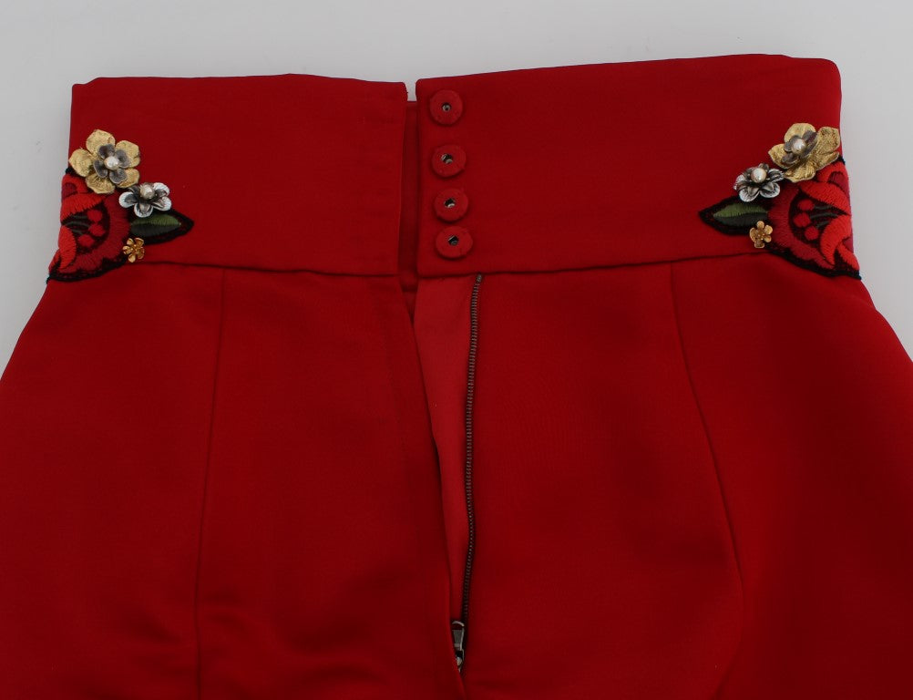Dolce & Gabbana Rote Seidenkristallrosen Shorts-5