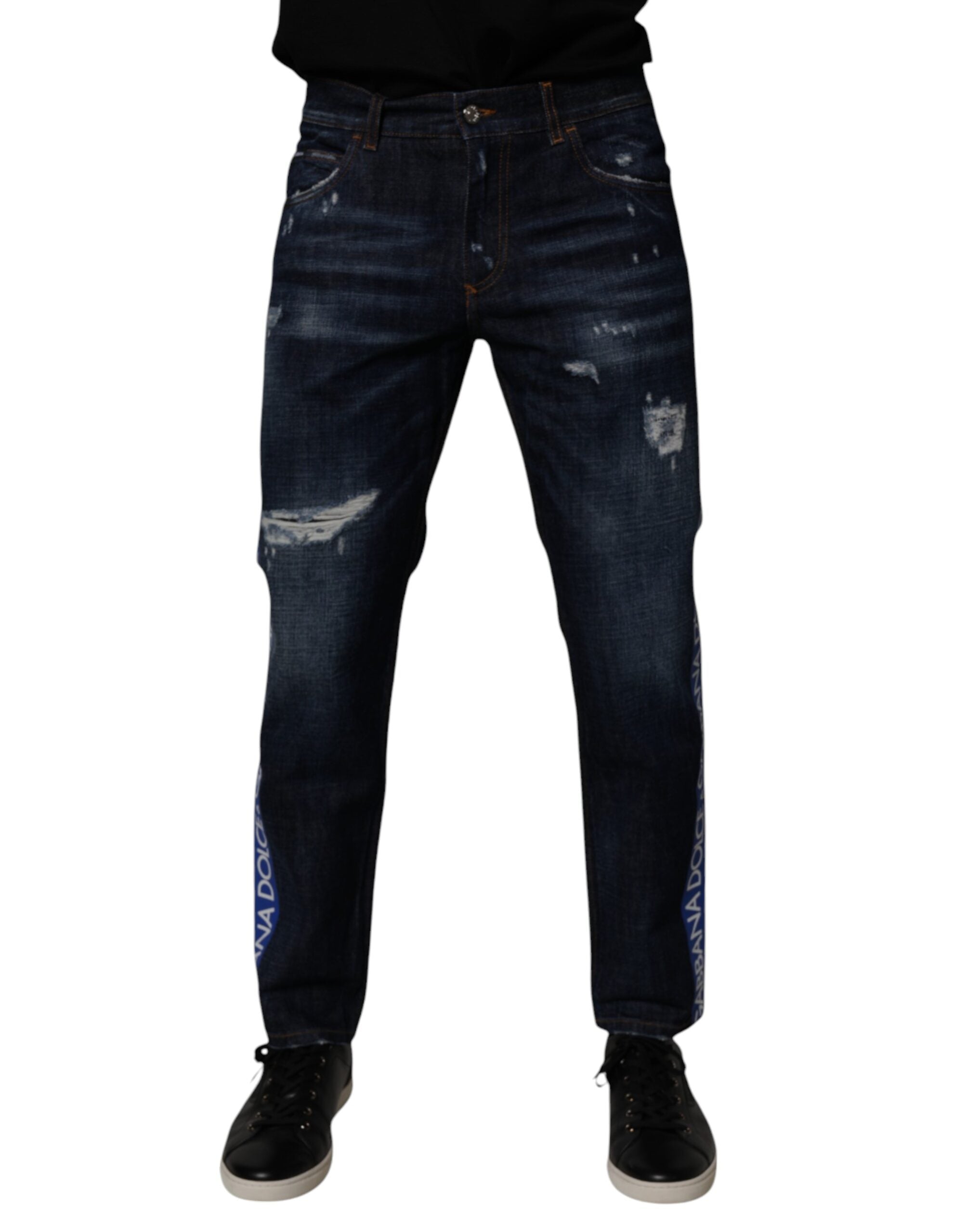 Vaqueros ajustados desgastados de color azul oscuro de Dolce & Gabbana, confeccionados en algodón.-2