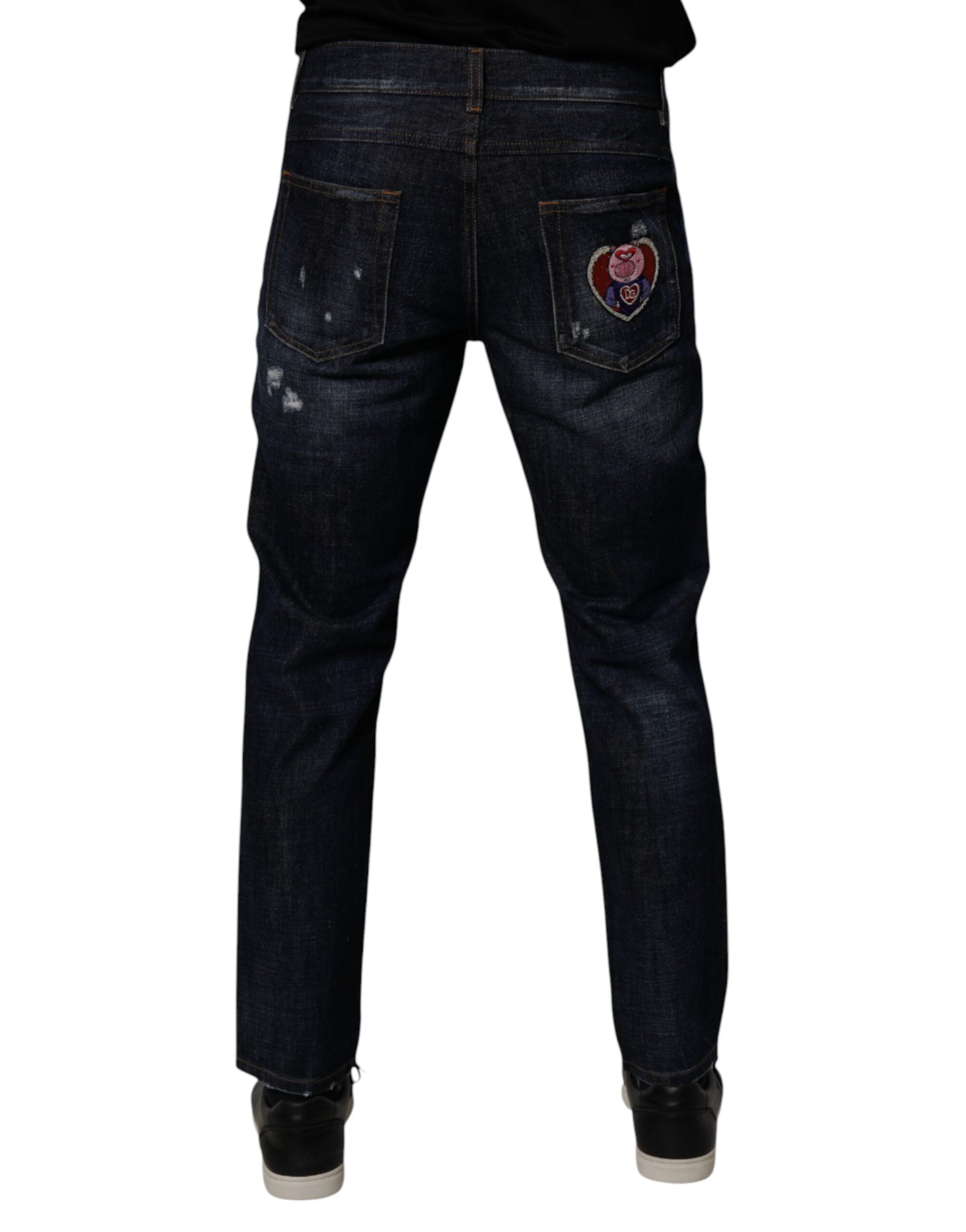 Vaqueros ajustados desgastados de color azul oscuro de Dolce & Gabbana, confeccionados en algodón.-4
