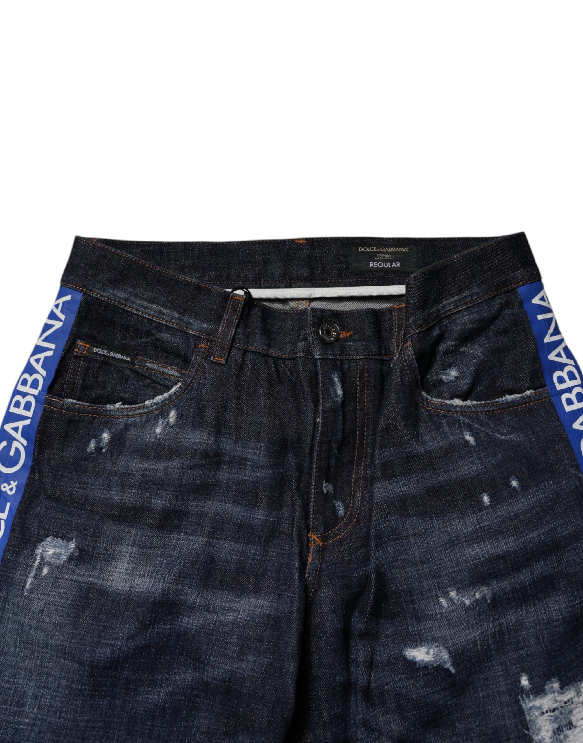 Vaqueros ajustados desgastados de color azul oscuro de Dolce & Gabbana, confeccionados en algodón.-5