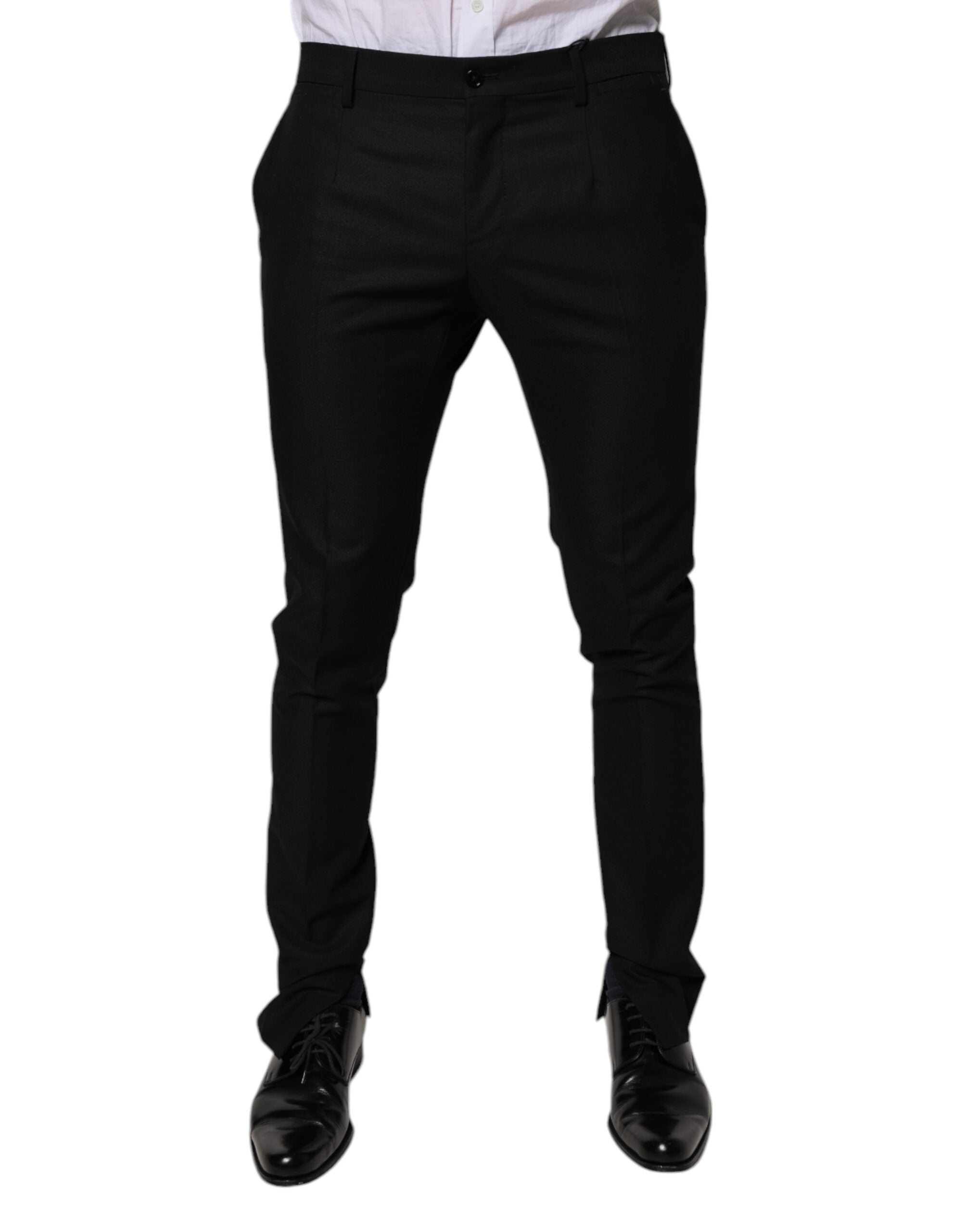 Dolce & Gabbana Black Virgin Wool Men's Skinny Dress Formal Trousers-1
