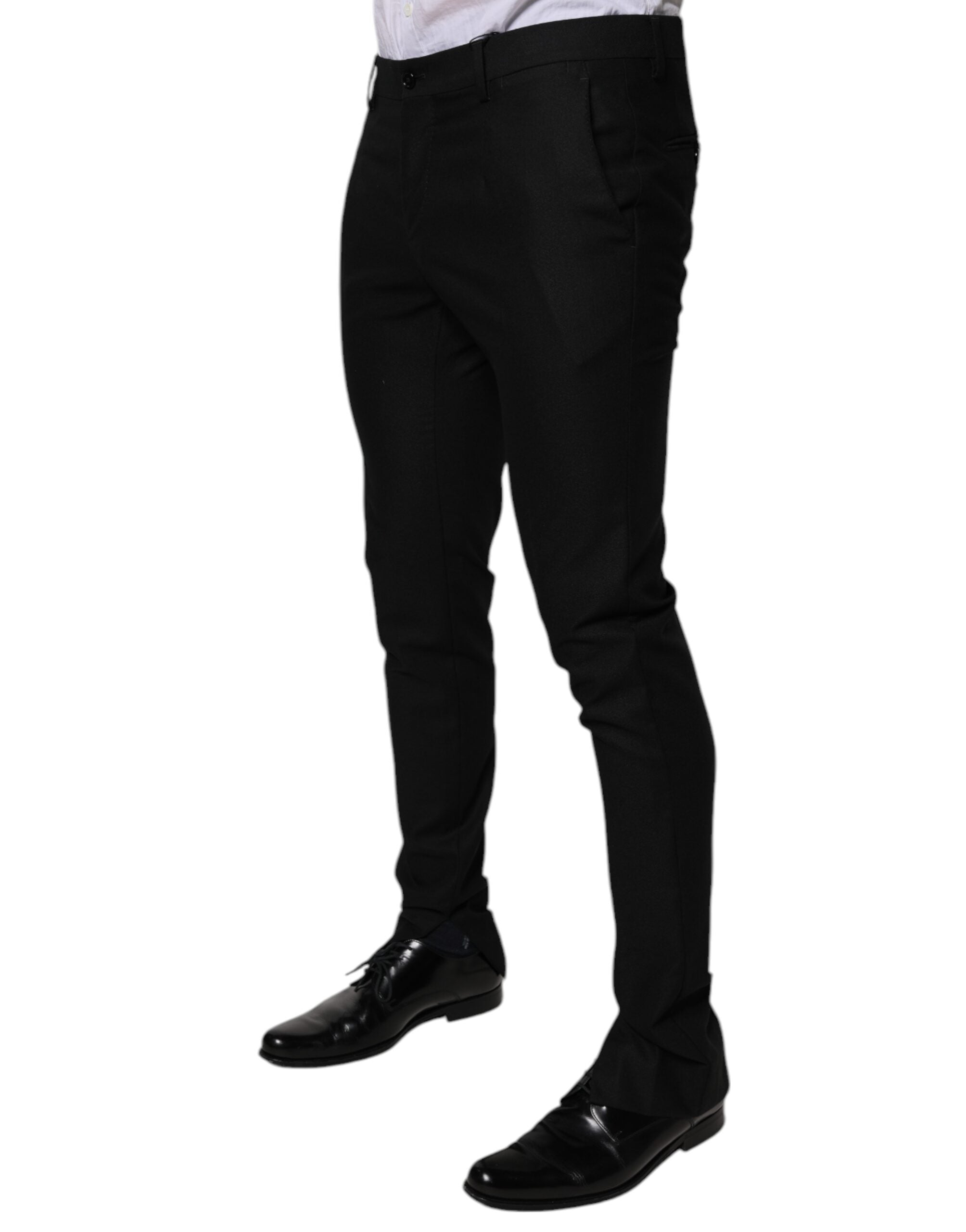 Dolce & Gabbana Black Virgin Wool Men's Skinny Dress Formal Trousers-3