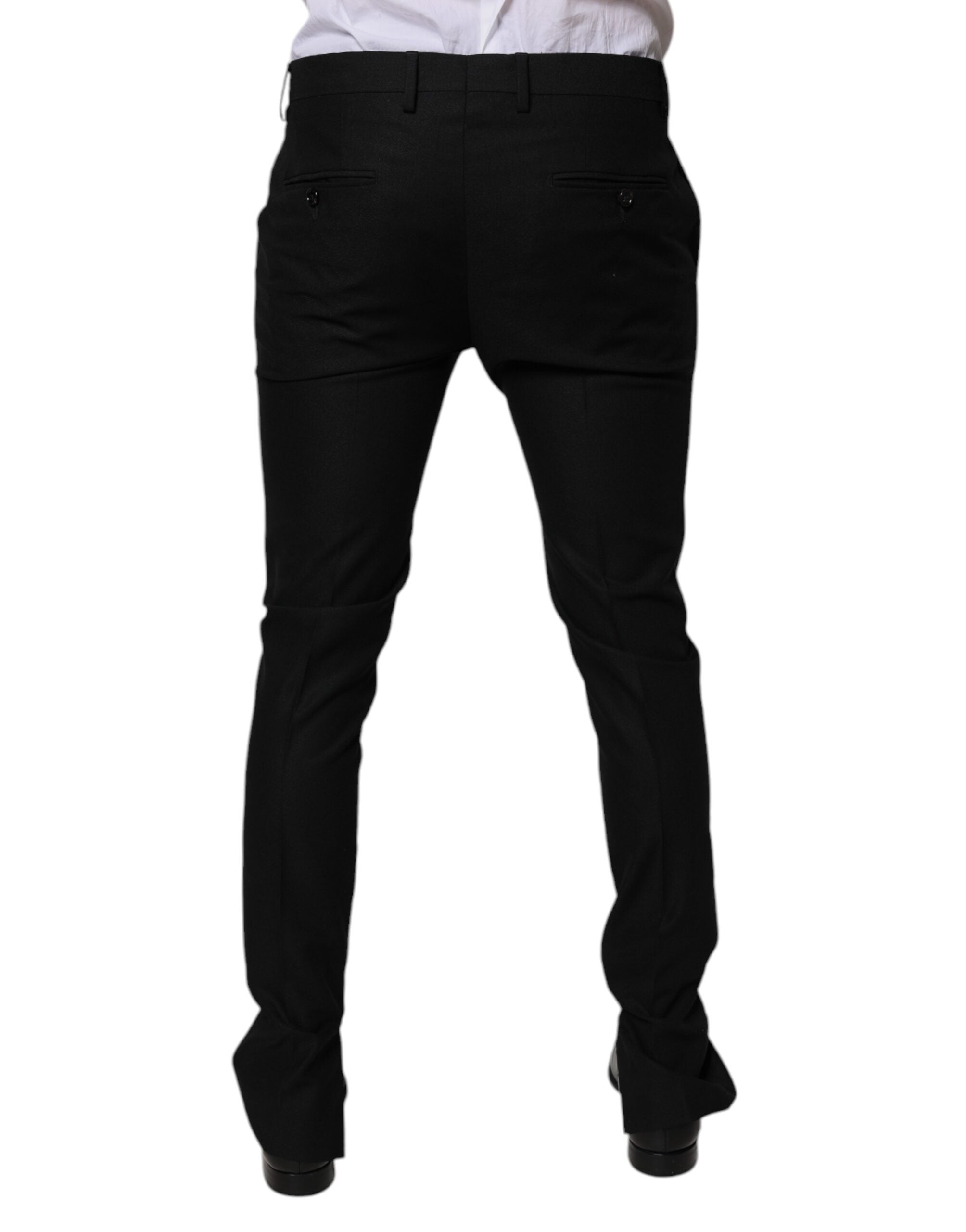 Dolce & Gabbana Black Virgin Wool Men's Skinny Dress Formal Trousers-4