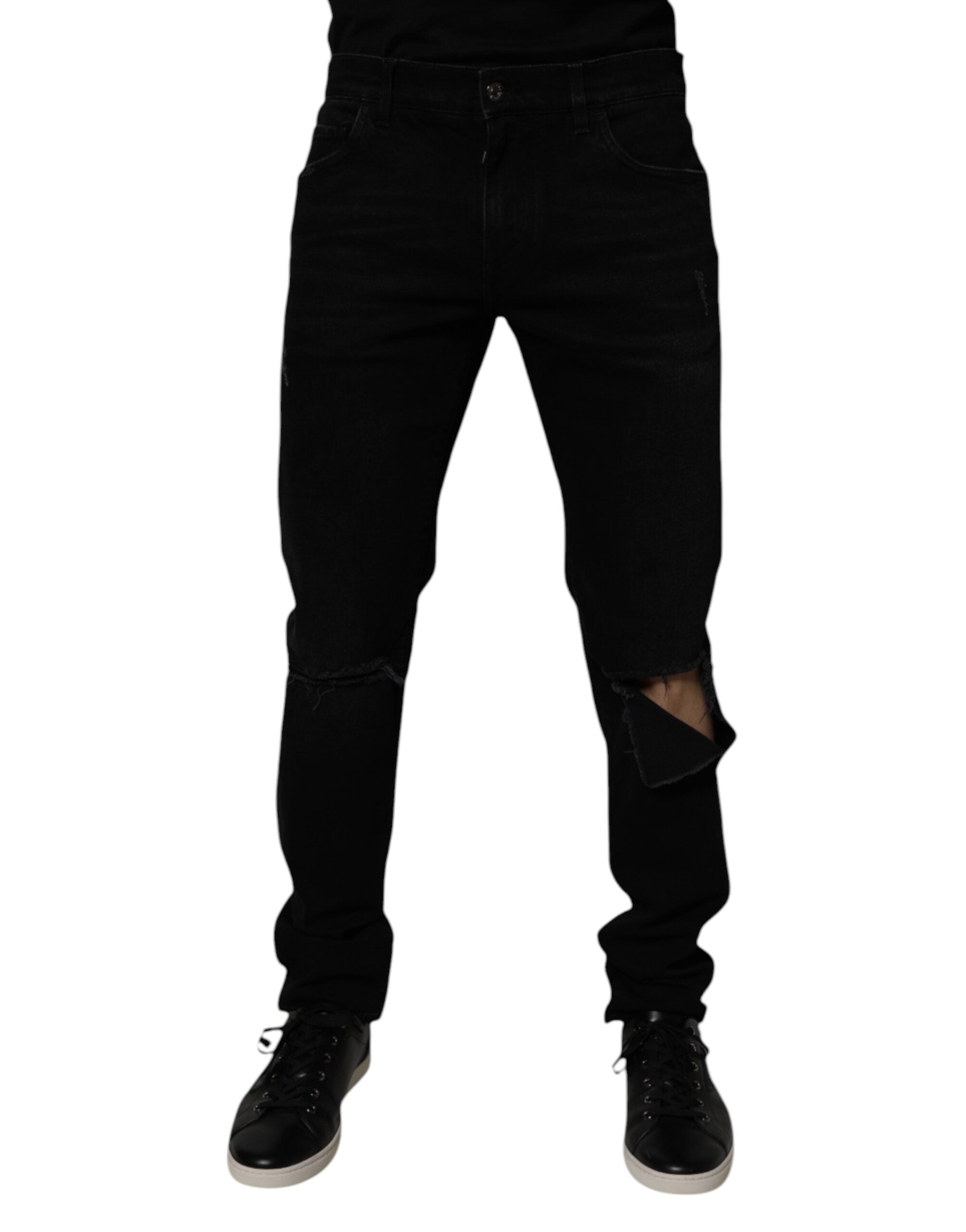 Vaqueros ajustados de algodón desgastado negro Dolce & Gabbana para hombre confeccionados en denim-2