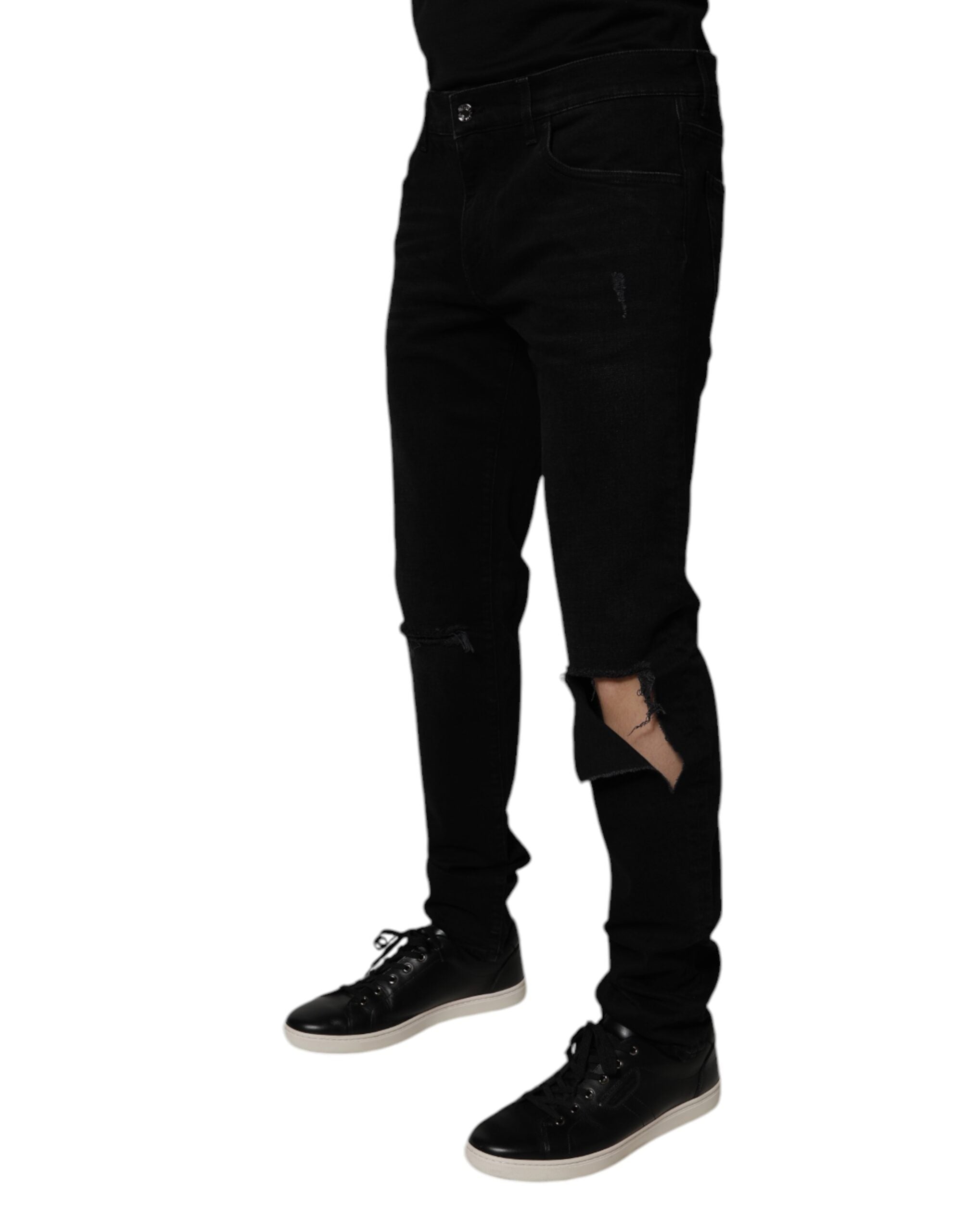 Vaqueros ajustados de algodón desgastado negro Dolce & Gabbana para hombre confeccionados en denim-3