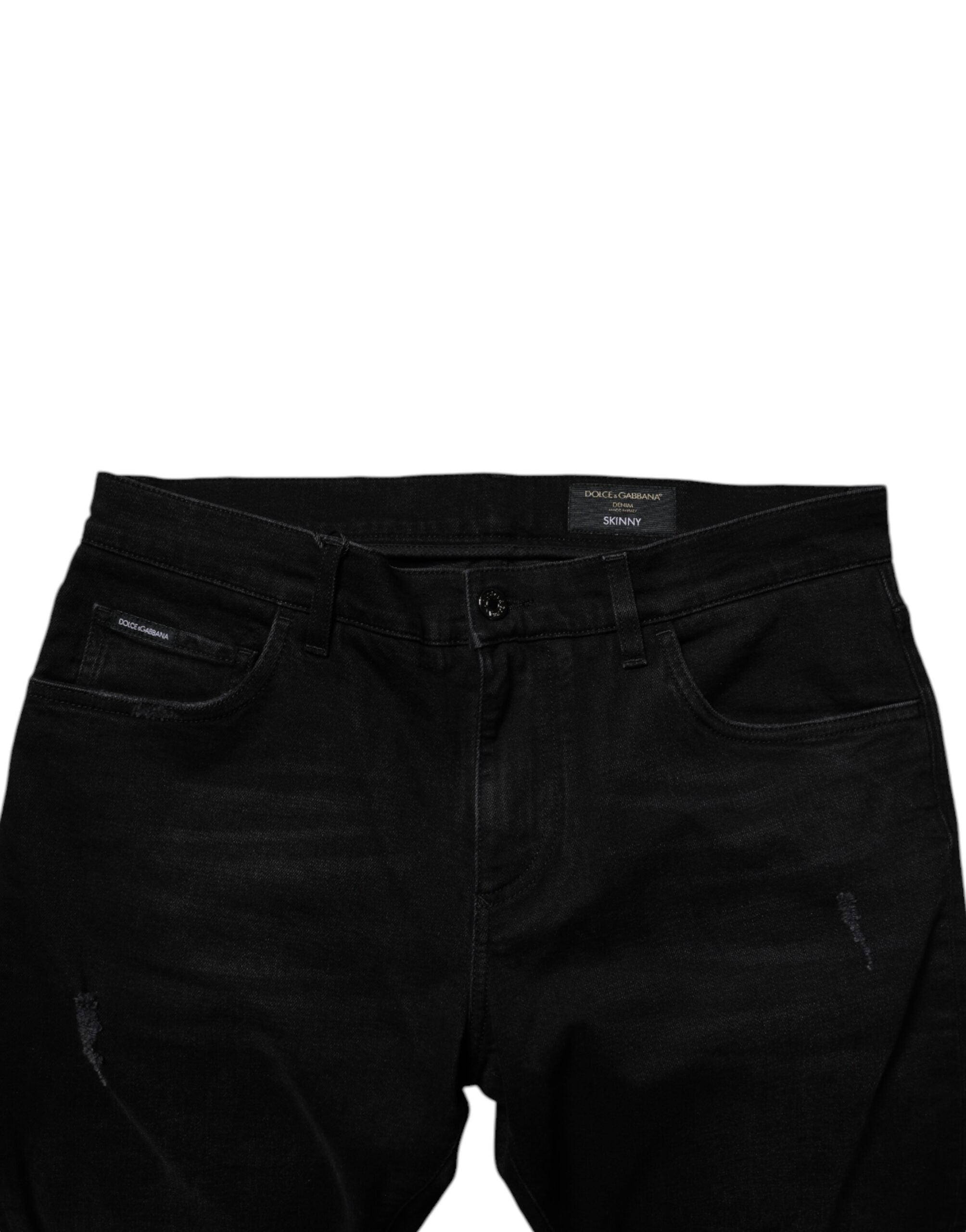 Vaqueros ajustados de algodón desgastado negro Dolce & Gabbana para hombre confeccionados en denim-5