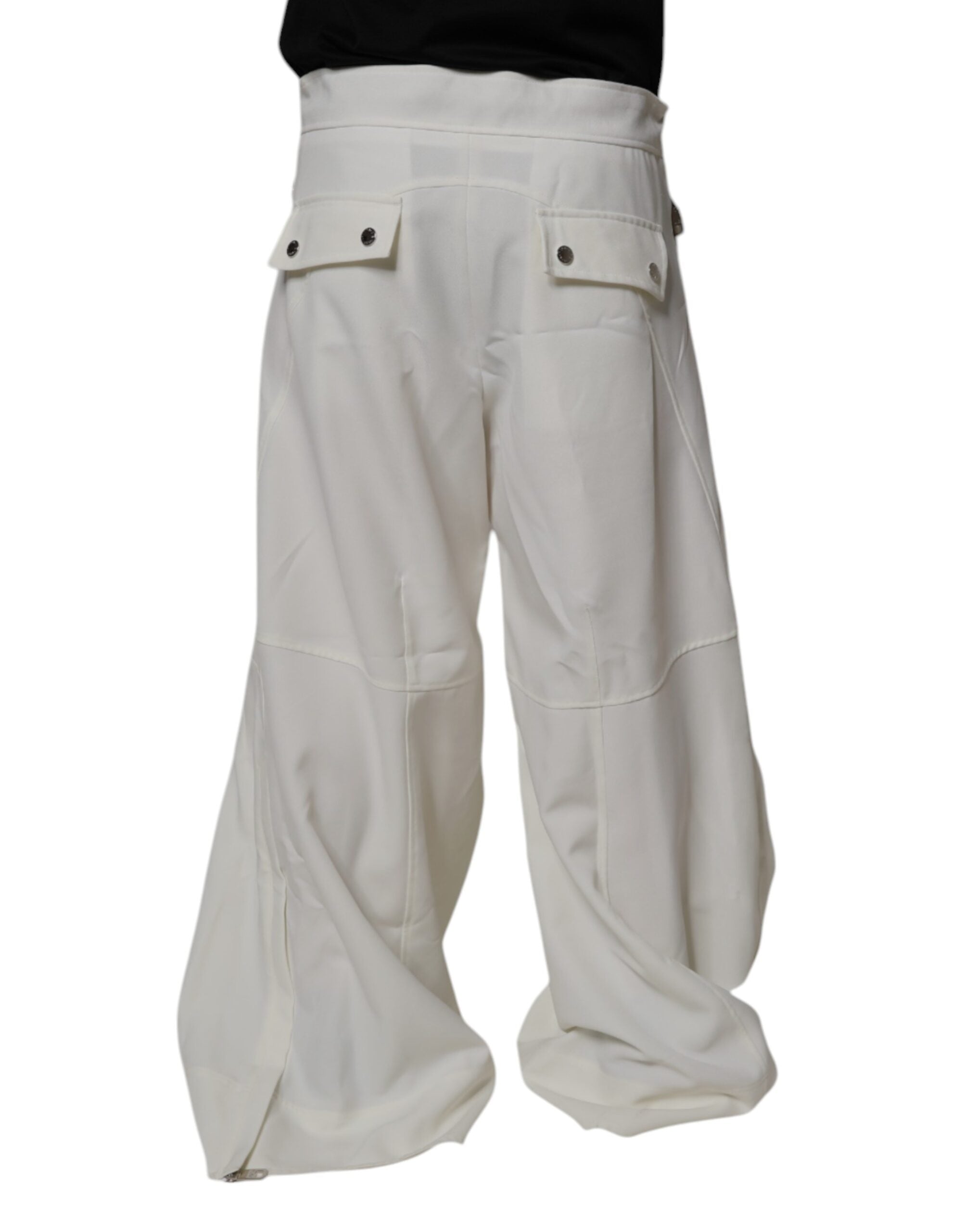 Dolce & Gabbana Weiße Hose mit mittlerer Taille und weitem Bein-4