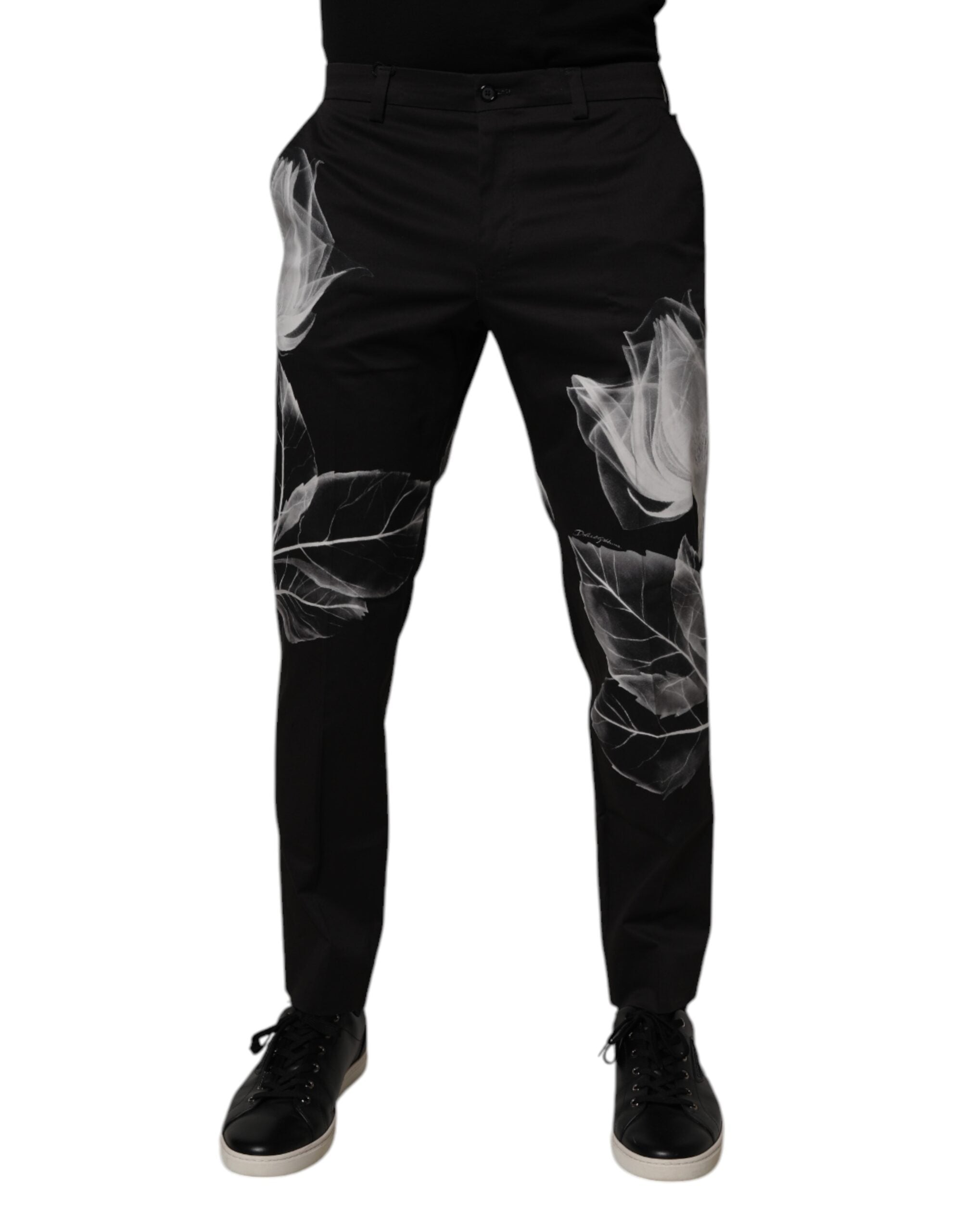 Dolce & Gabbana Schwarze Skinny-Hose aus Baumwolle mit Blumenmuster-2