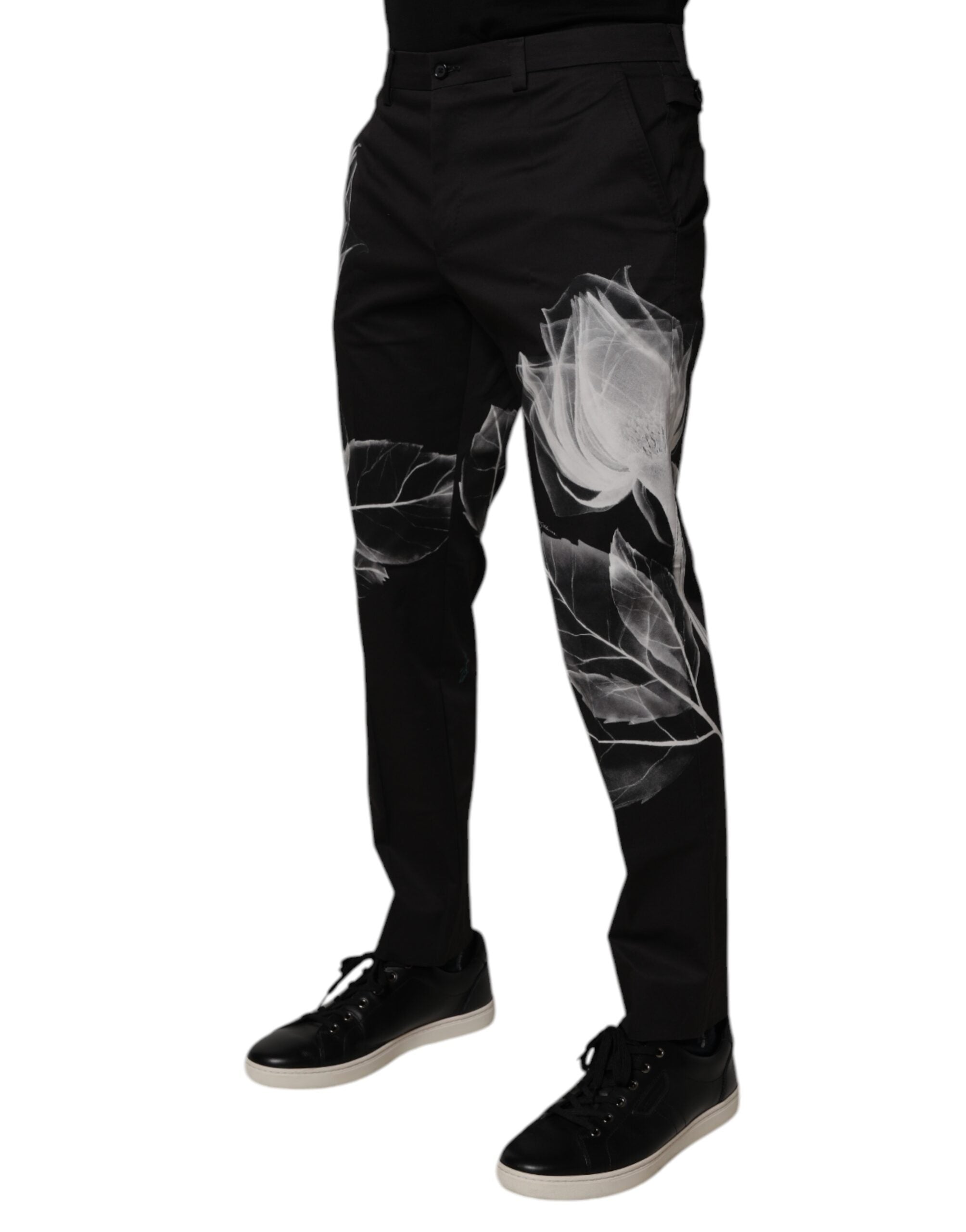Dolce & Gabbana Schwarze Skinny-Hose aus Baumwolle mit Blumenmuster-3