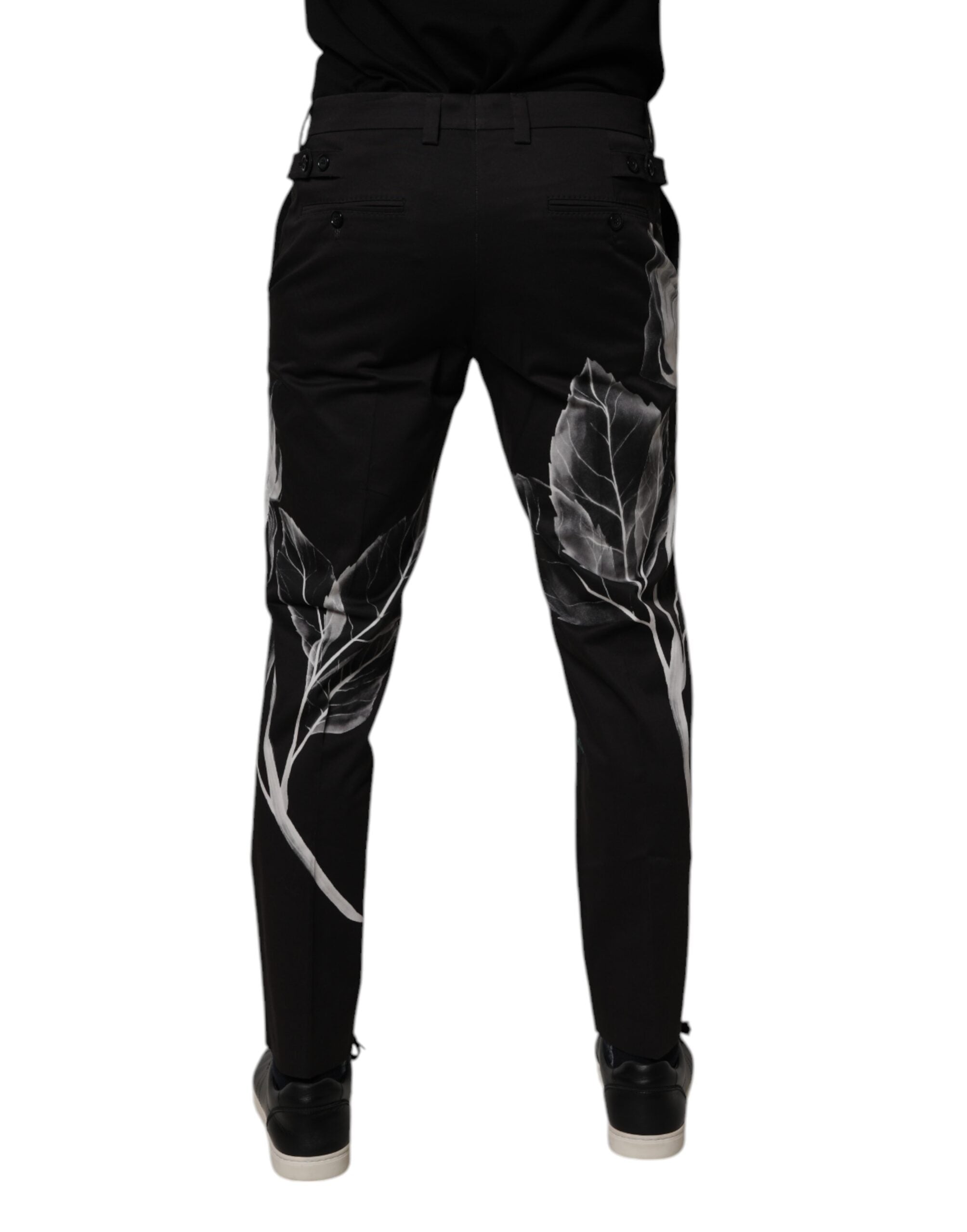 Dolce & Gabbana Schwarze Skinny-Hose aus Baumwolle mit Blumenmuster-4
