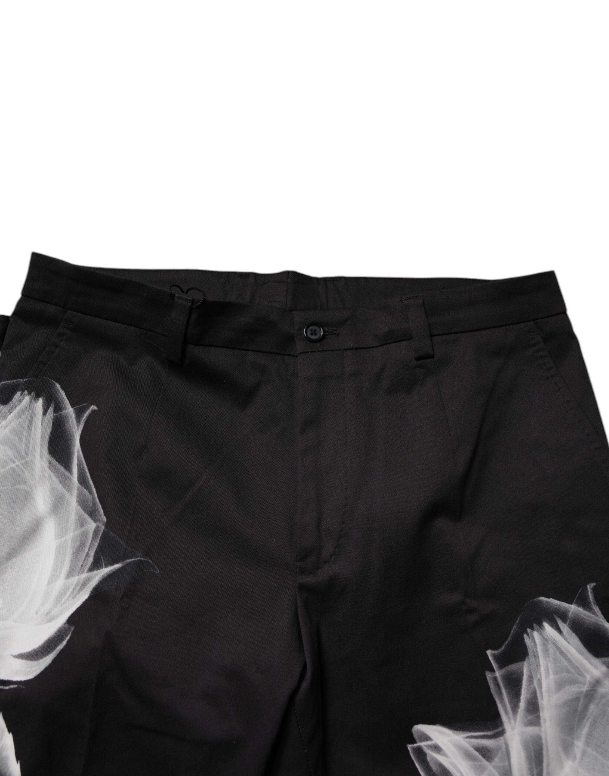 Dolce & Gabbana Schwarze Skinny-Hose aus Baumwolle mit Blumenmuster-5
