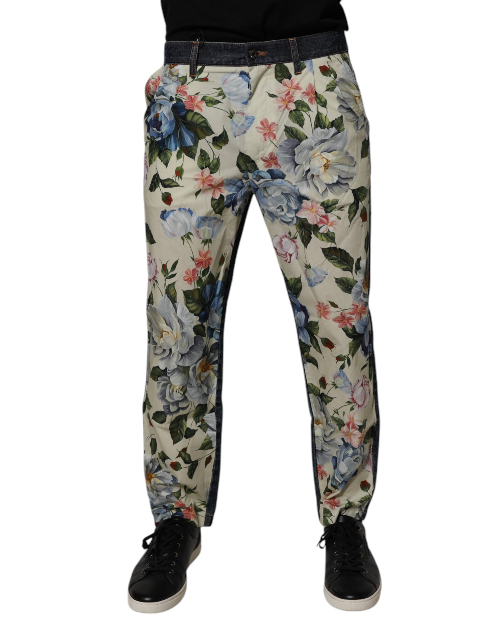 Vaqueros de algodón con estampado floral azul y beige de Dolce & Gabbana para hombre-2