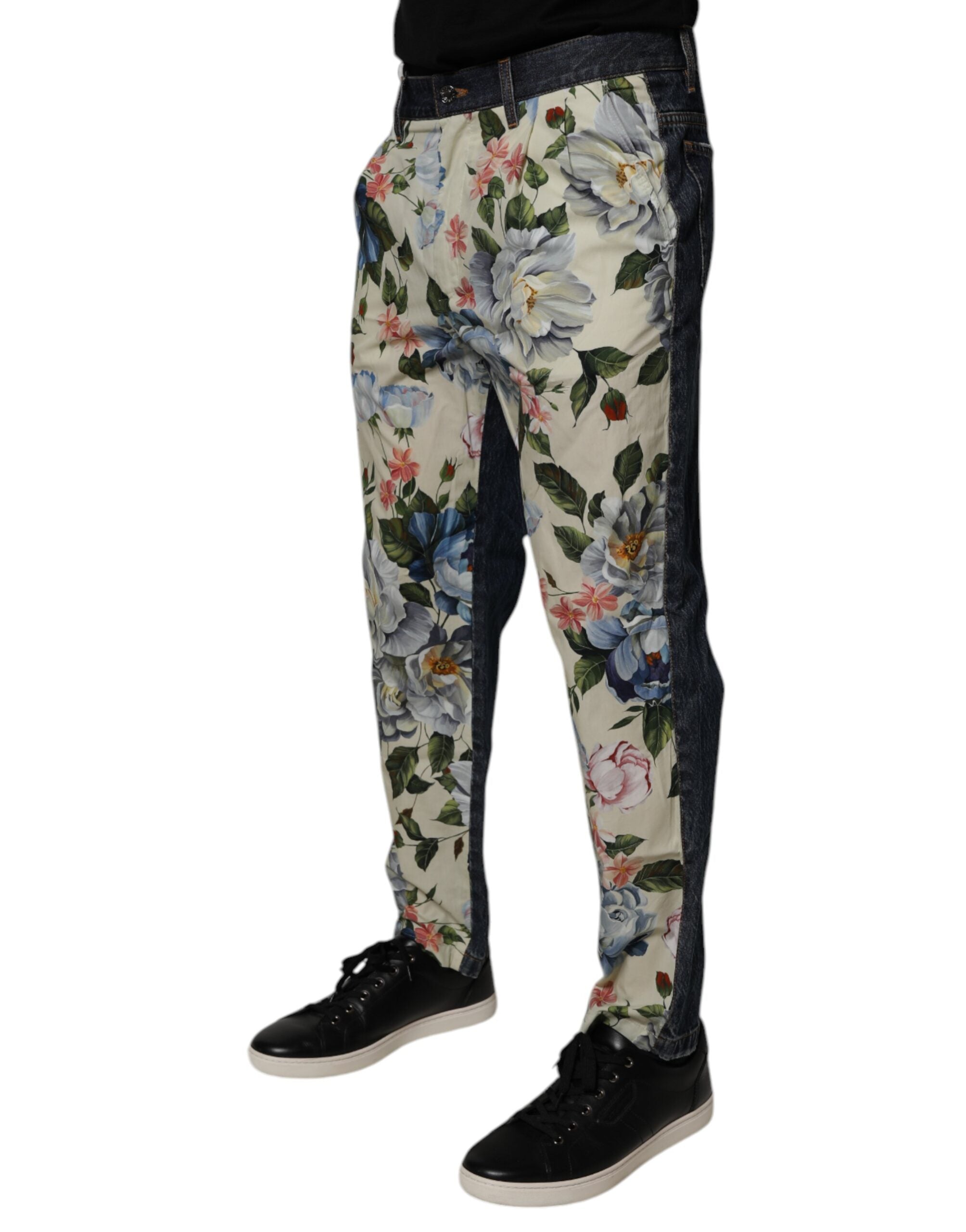 Vaqueros de algodón con estampado floral azul y beige de Dolce & Gabbana para hombre-3