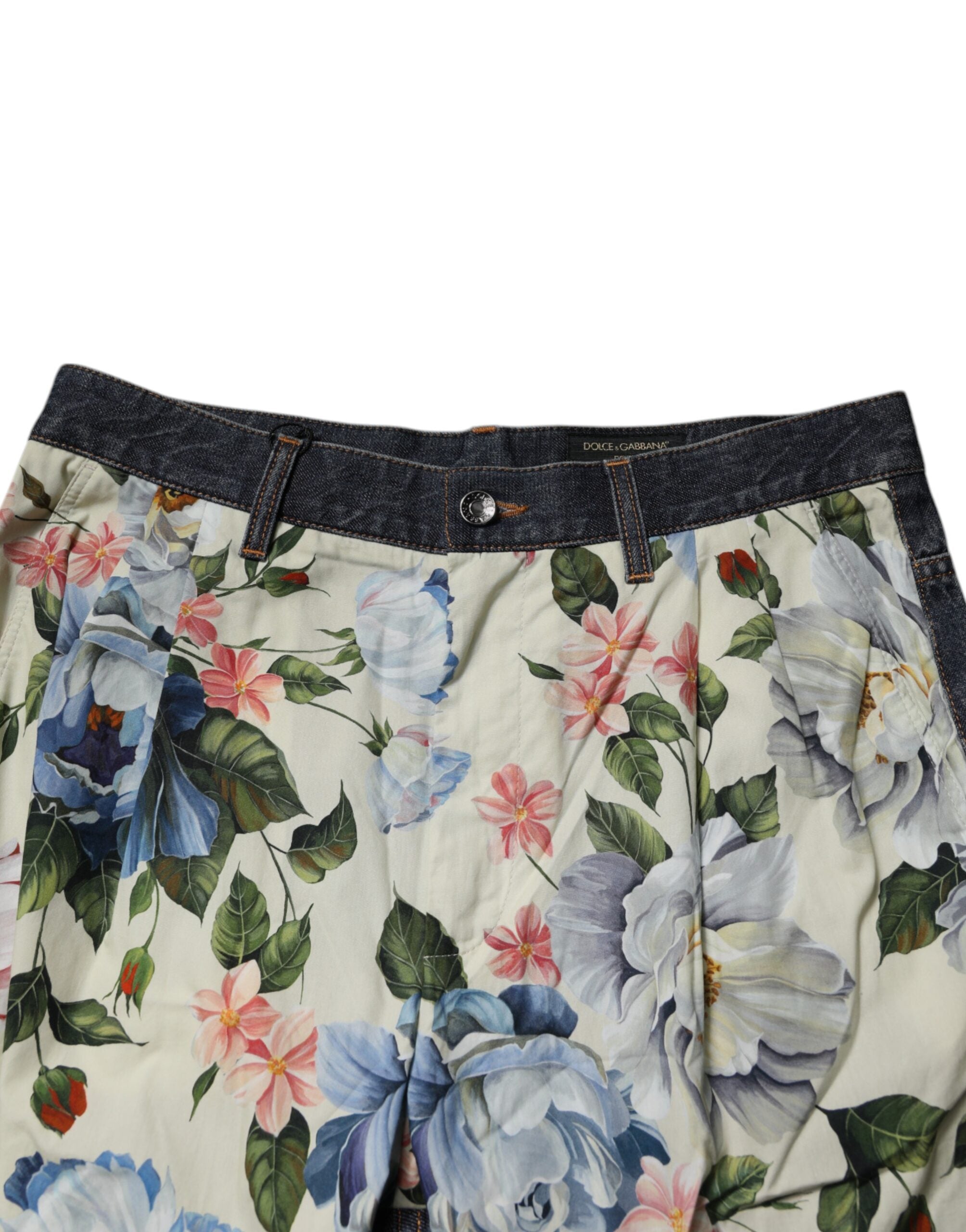 Vaqueros de algodón con estampado floral azul y beige de Dolce & Gabbana para hombre-5