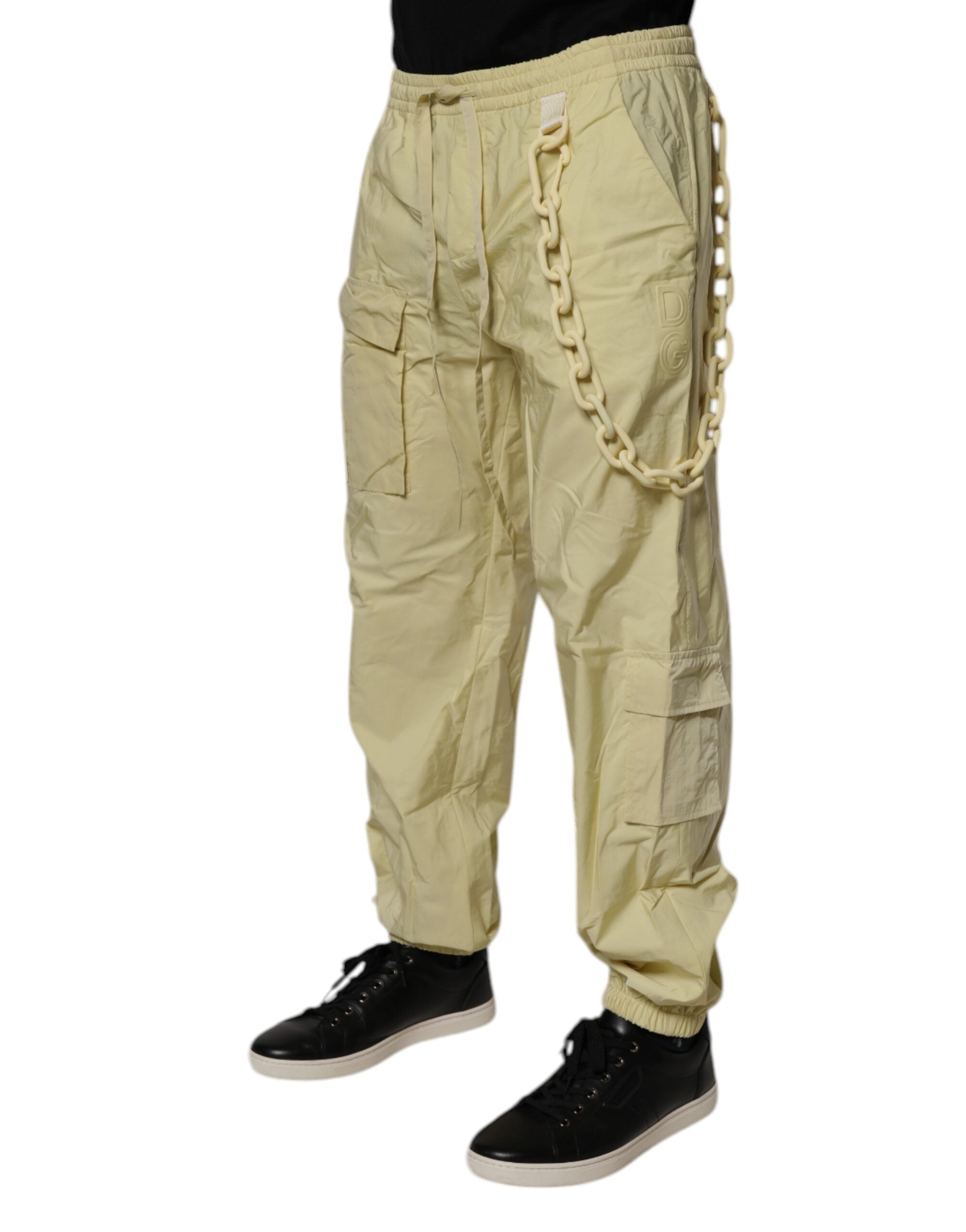 Dolce & Gabbana Yellow Nylon Cargo Chain Men's Jogger Pants-3