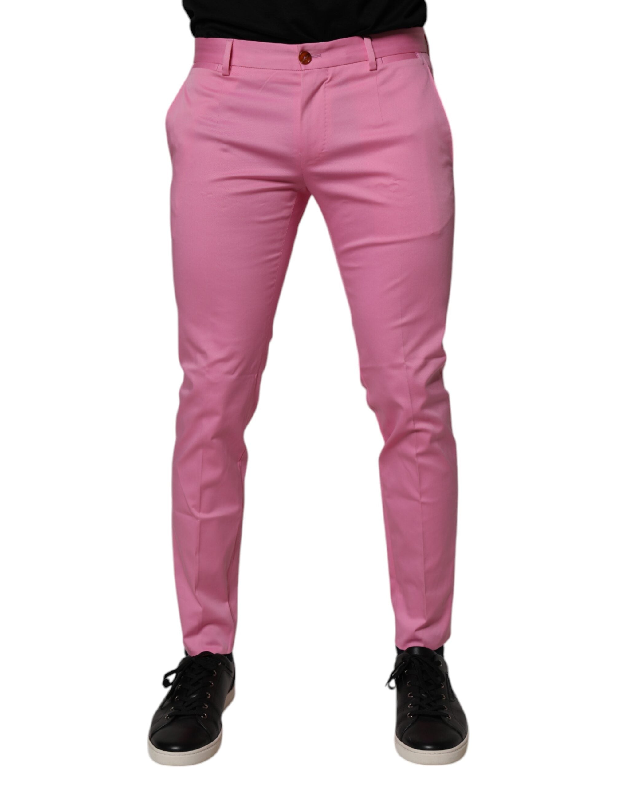 Dolce & Gabbana Pink Cotton Slim Fit Men's Dress Formal Trousers-1