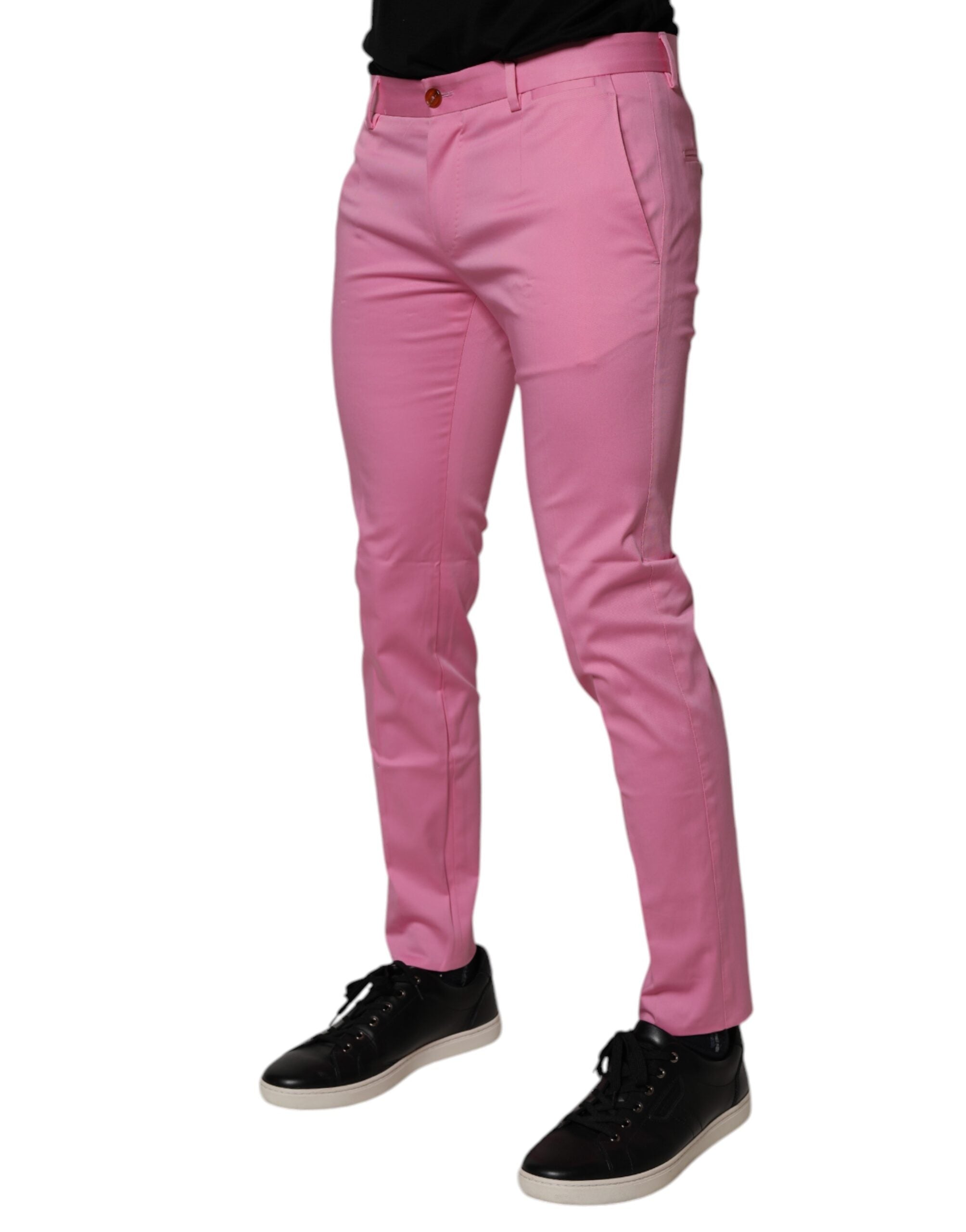 Dolce & Gabbana Pink Cotton Slim Fit Men's Dress Formal Trousers-3